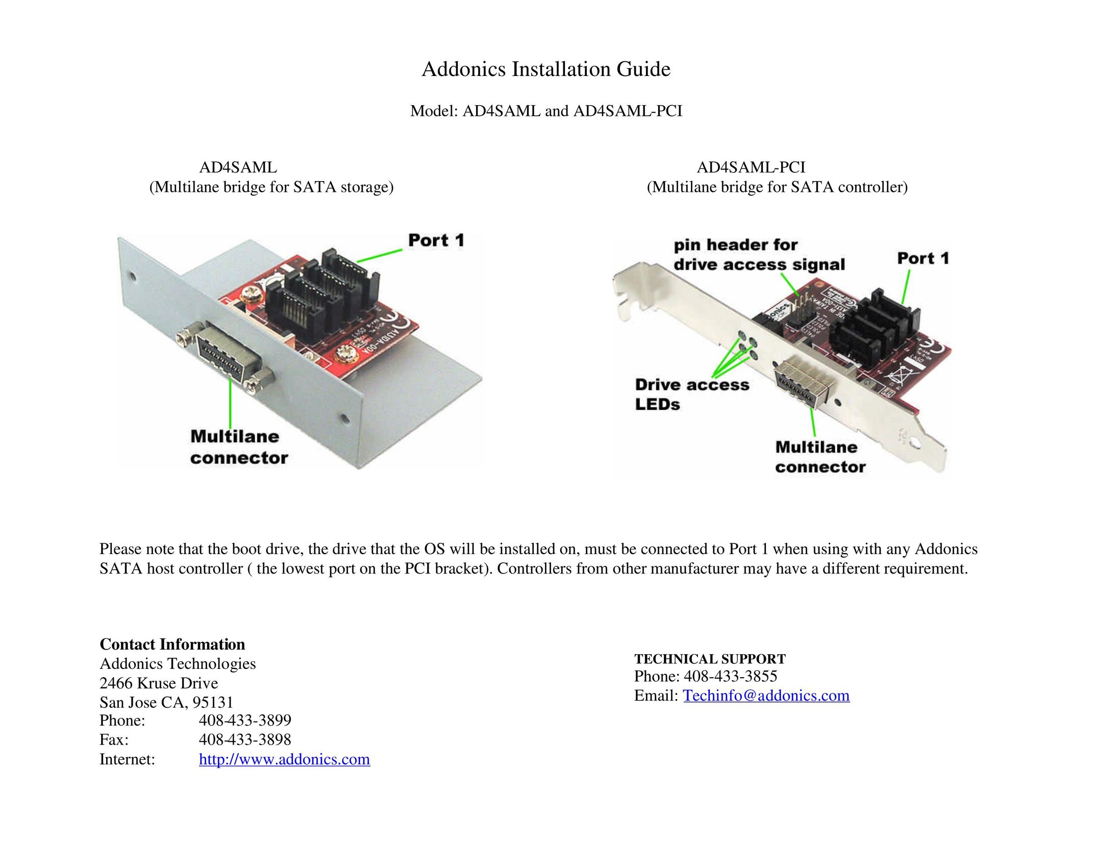 Addonics Technologies AD4SAML-PCI Computer Drive User Manual