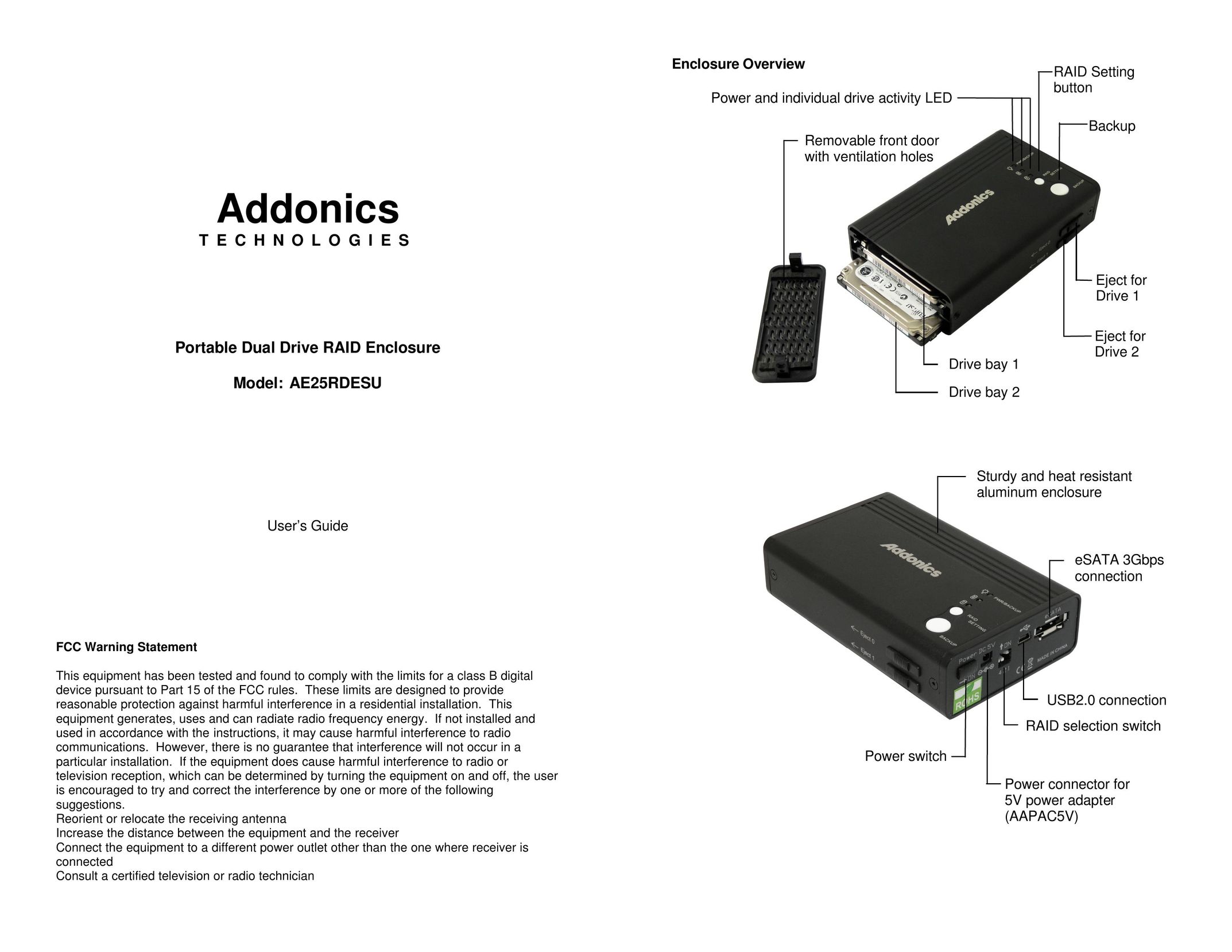 Addonics Technologies AE25RDESU Computer Drive User Manual
