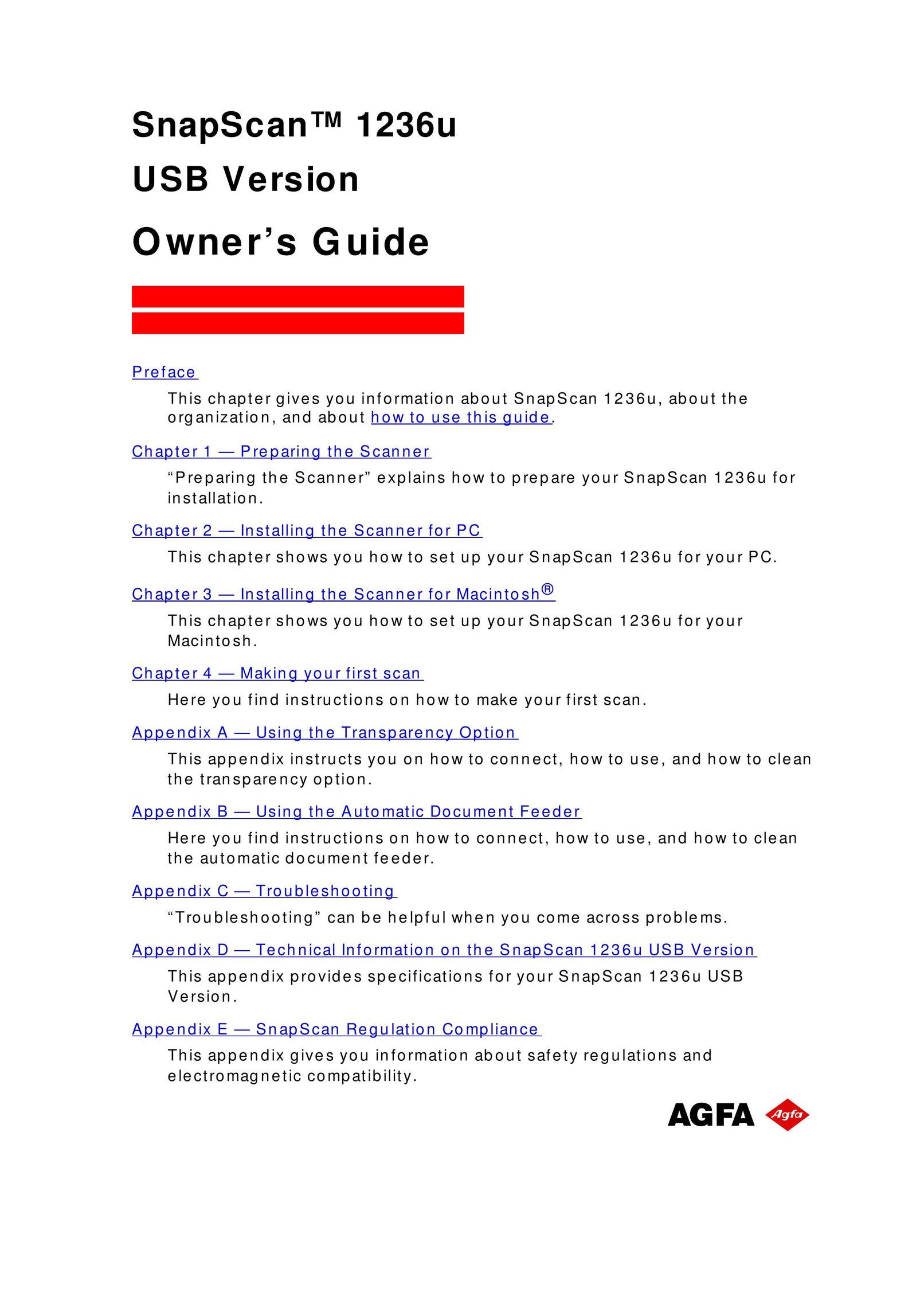 AGFA 1236U Computer Drive User Manual