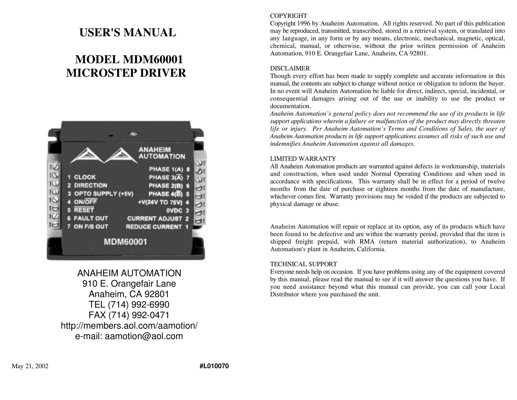 Anaheim MDM60001 Computer Drive User Manual