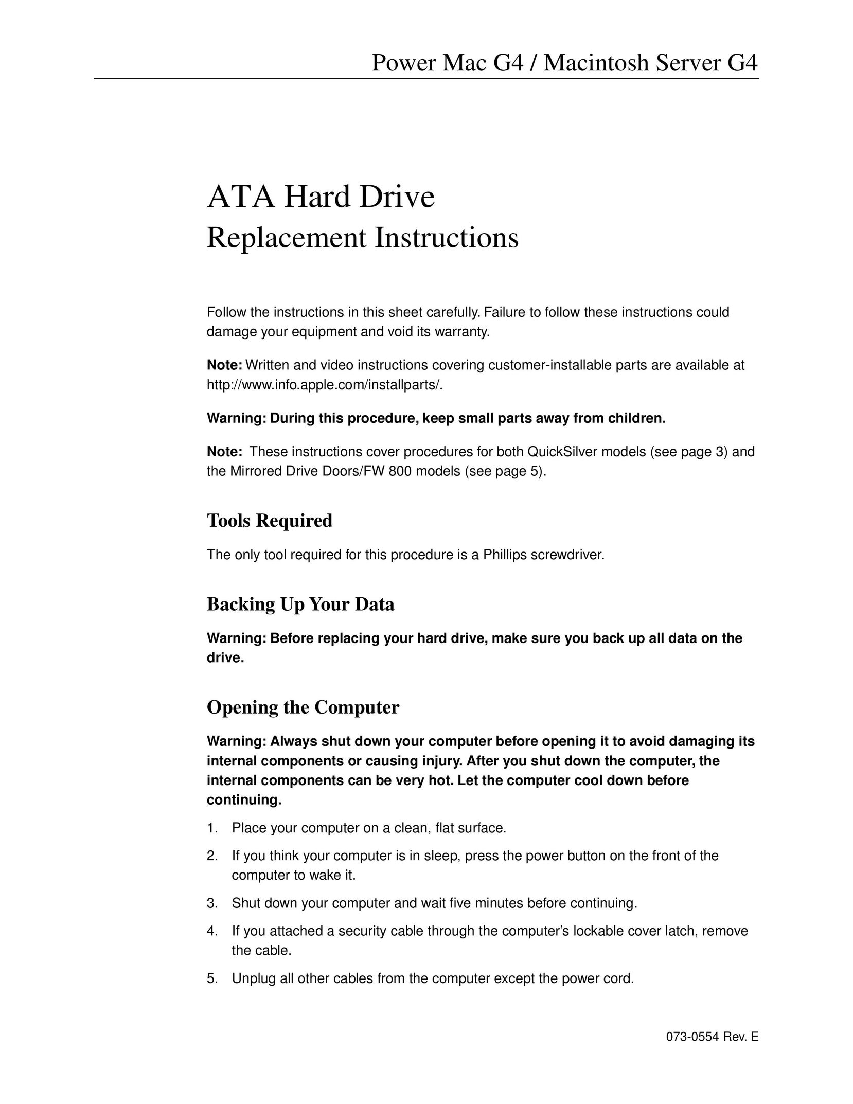 Apple ATA Hard Drive Computer Drive User Manual