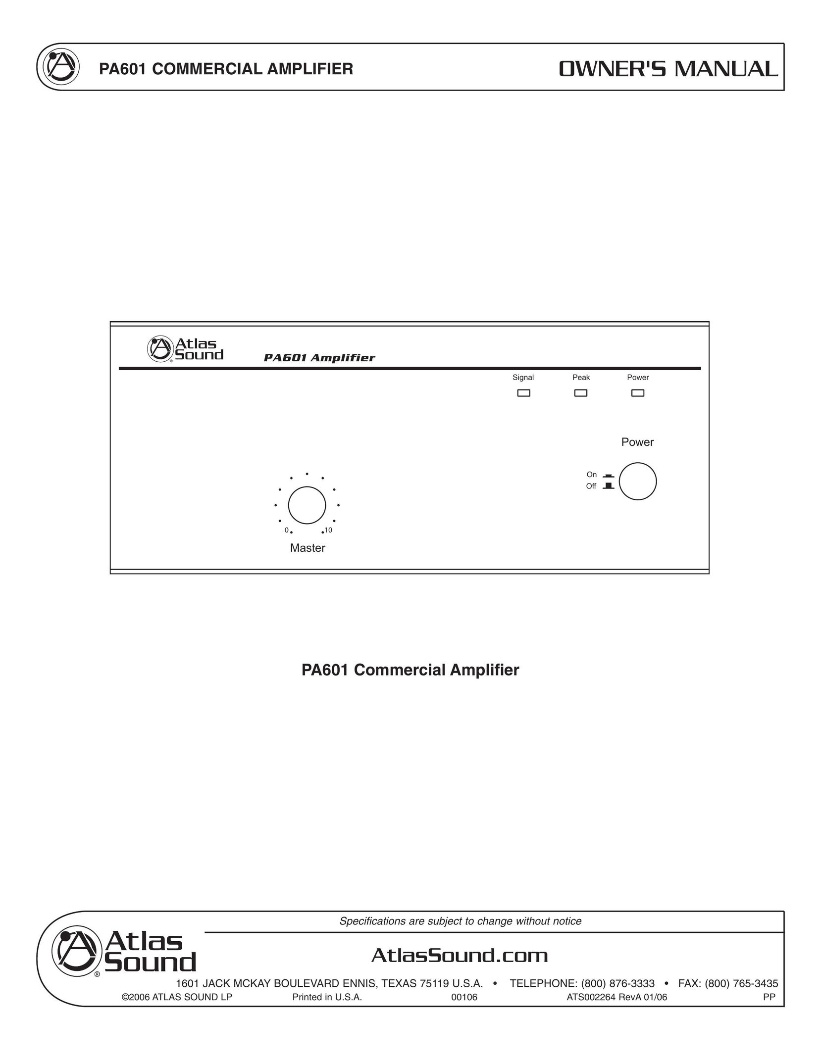 Atlas Sound PA601 Computer Drive User Manual