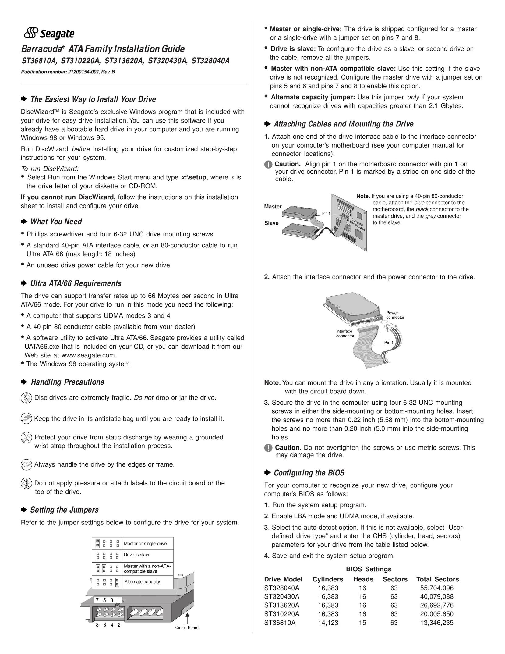 Barracuda Networks ST313620A Computer Drive User Manual