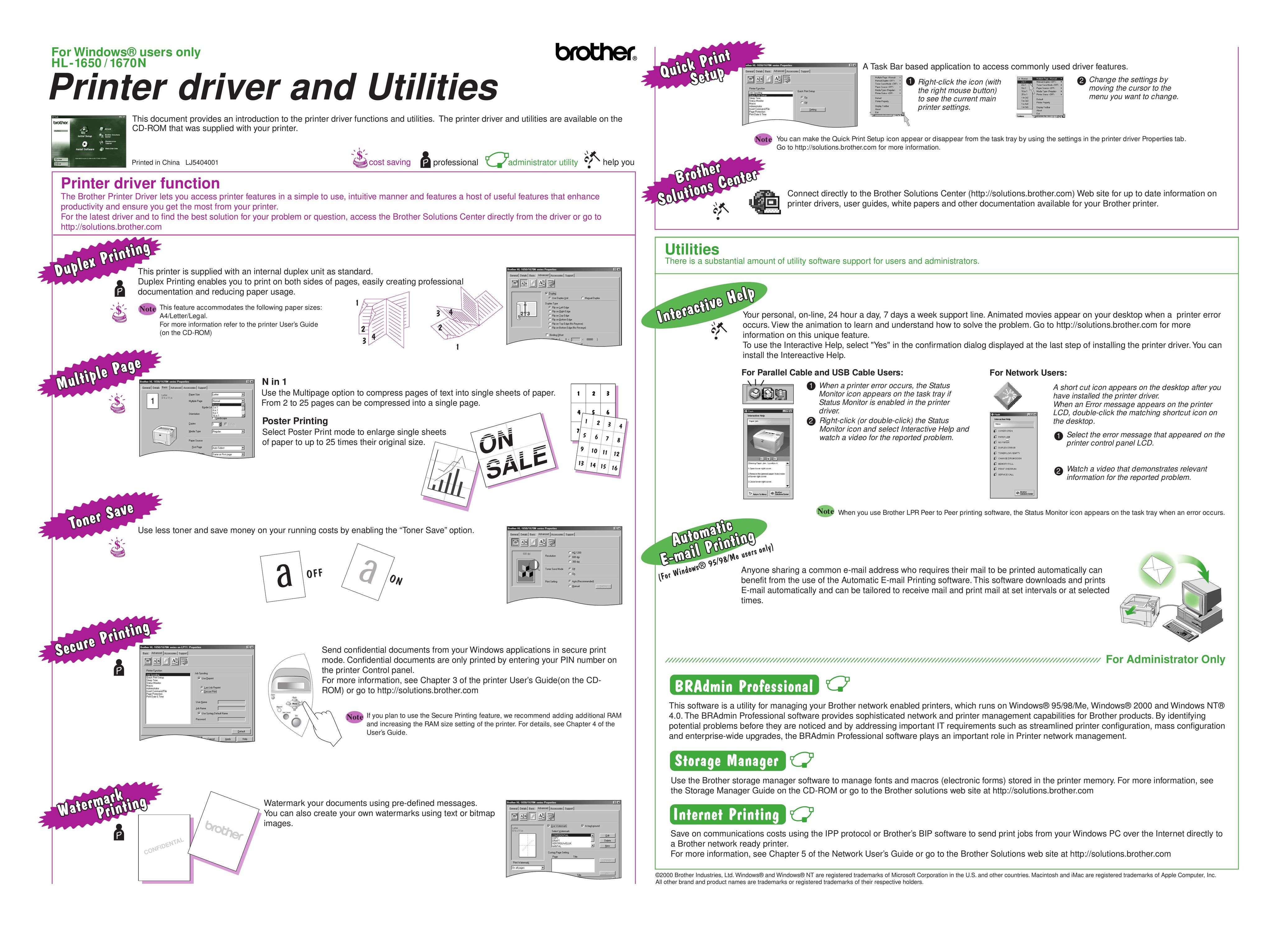 Brother HL-1650 / 1670N Computer Drive User Manual