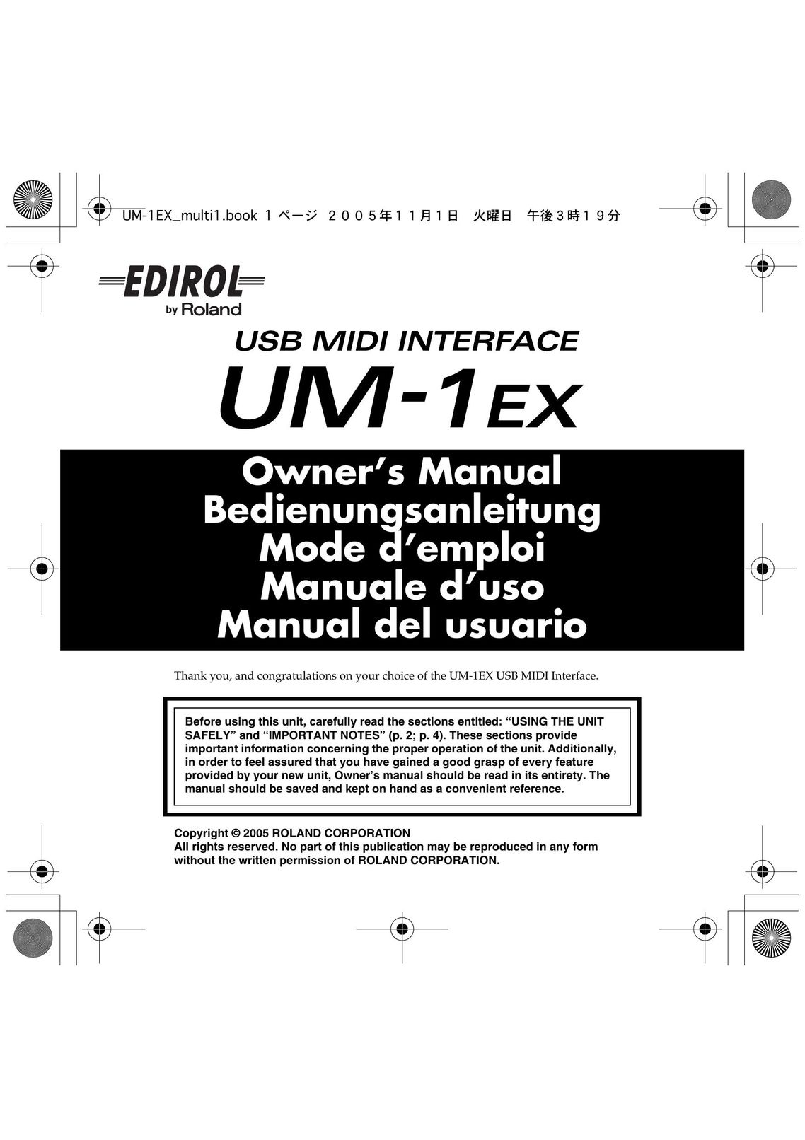 Edirol UM-1EX Computer Drive User Manual