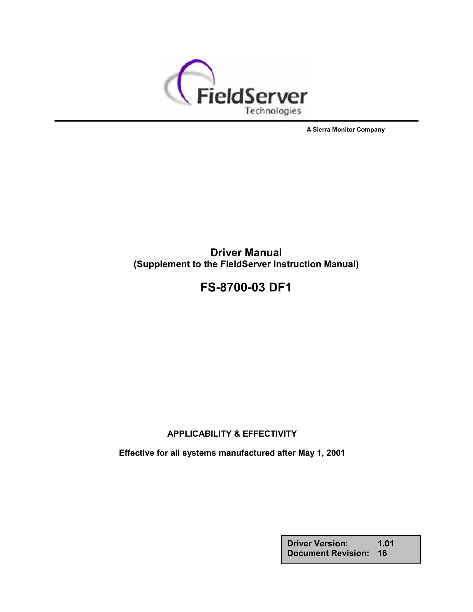 FieldServer FS-8700-03 DF1 Computer Drive User Manual