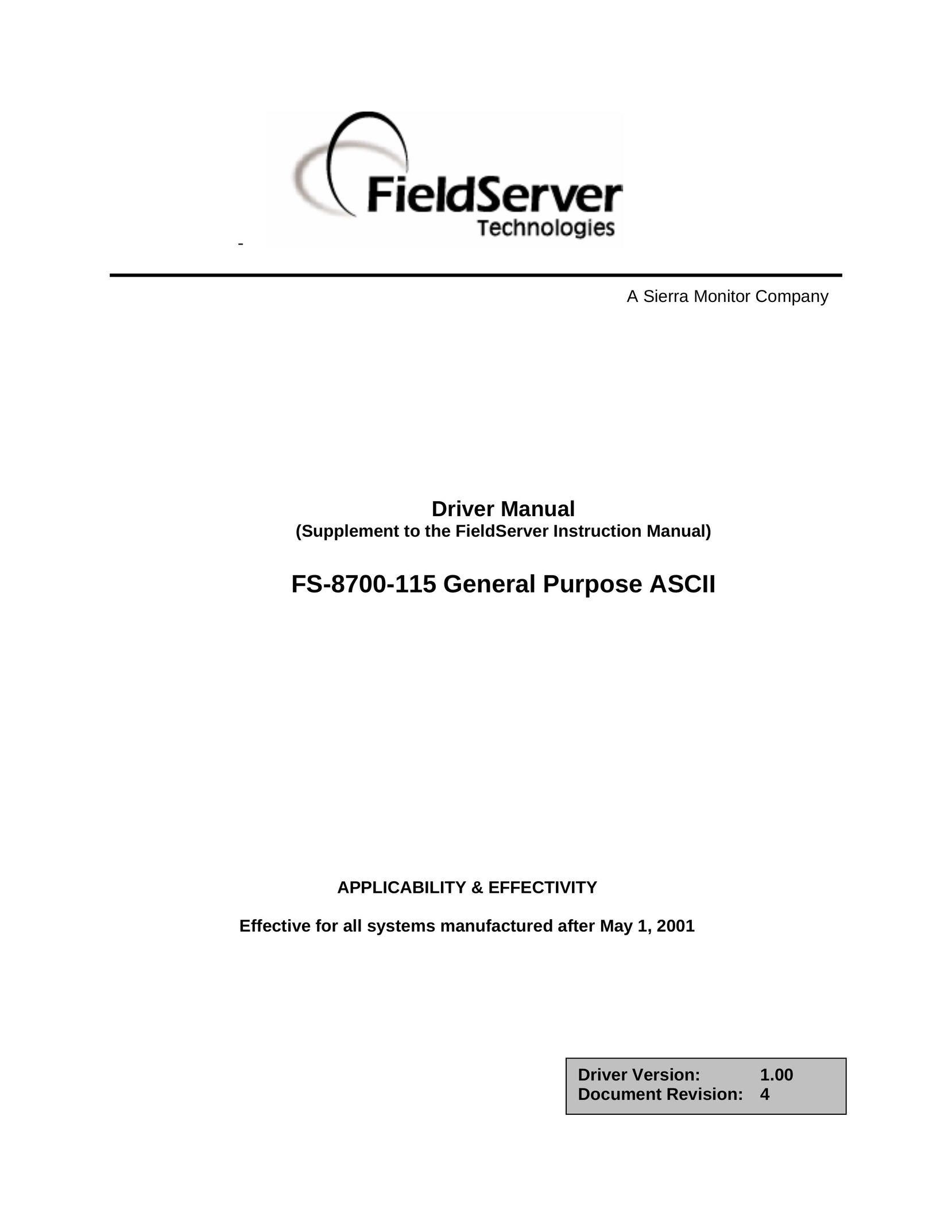 FieldServer FS-8700-115 Computer Drive User Manual