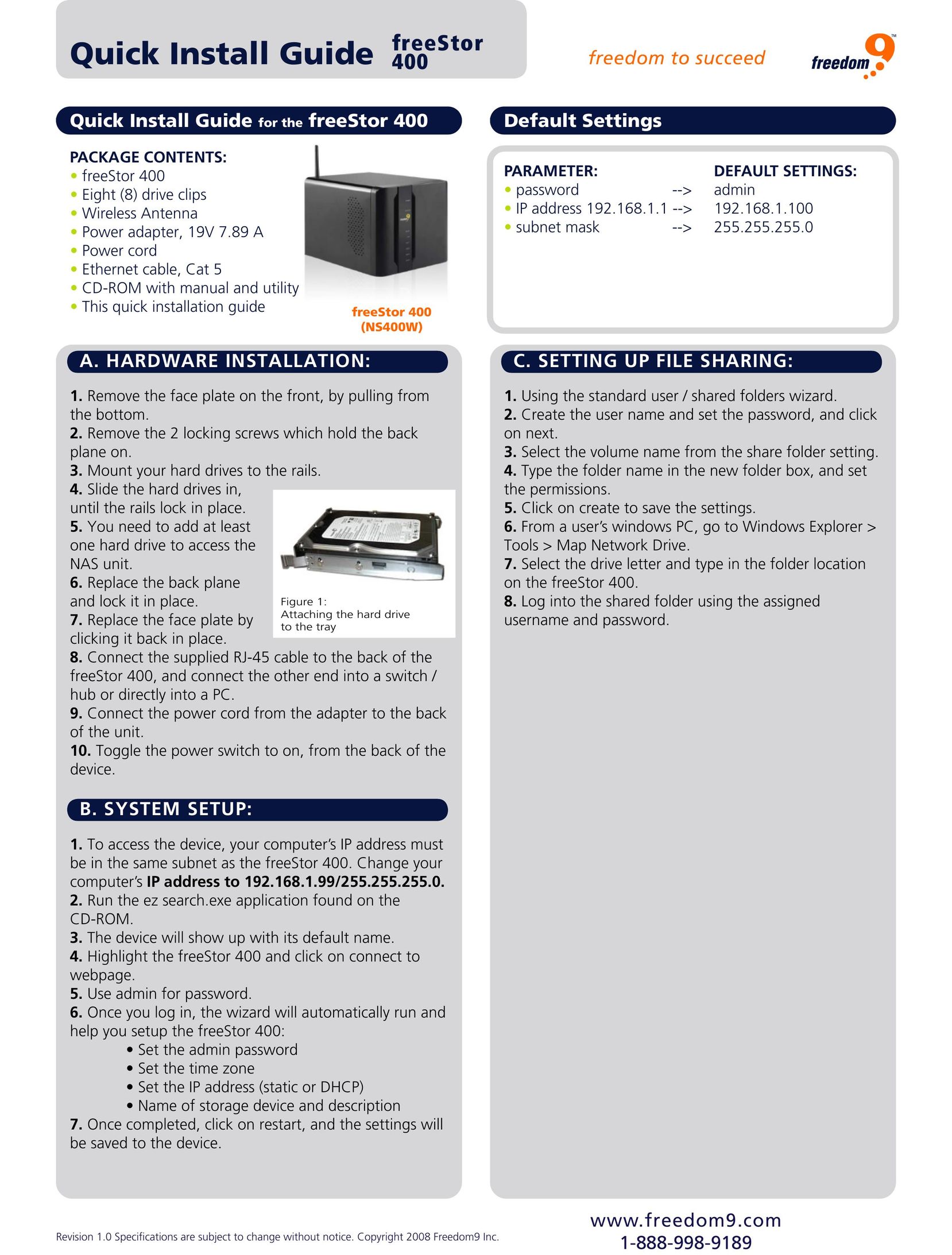 Freedom9 NS400W Computer Drive User Manual