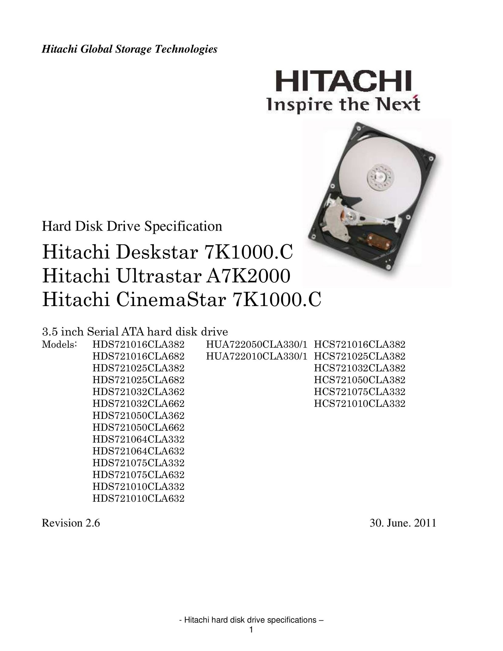 Hitachi HCS721010CLA332 Computer Drive User Manual