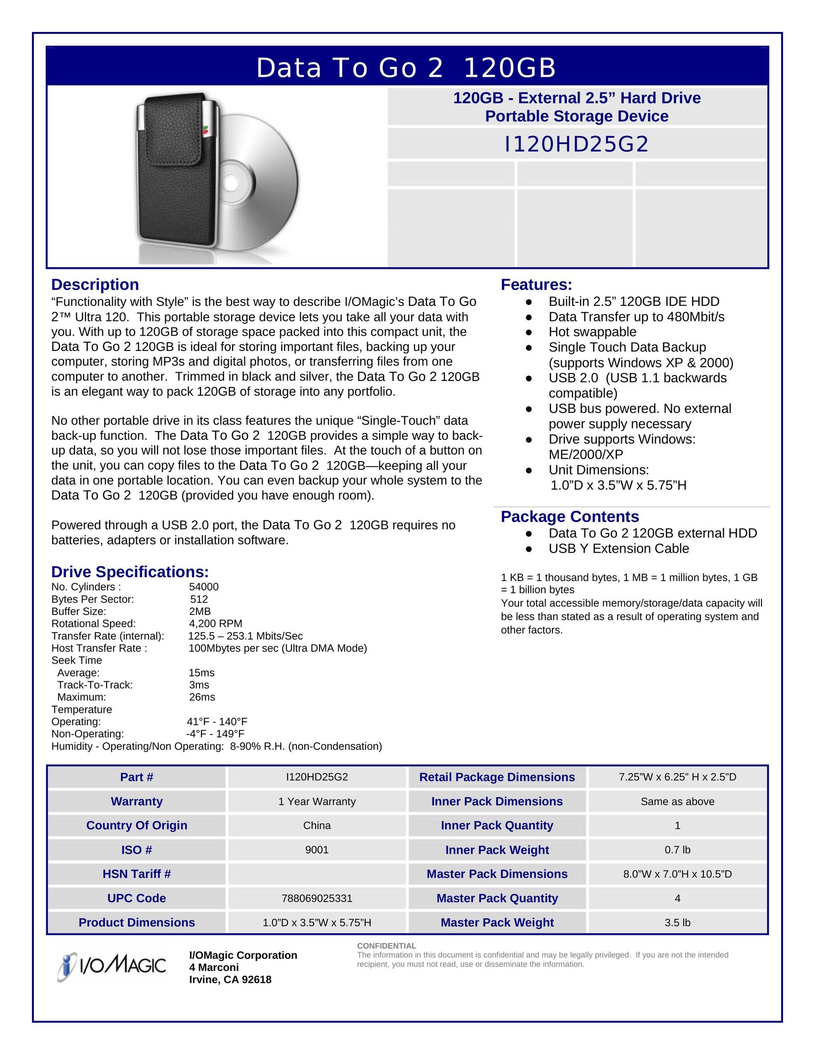 I/O Magic I120HD25G2 Computer Drive User Manual