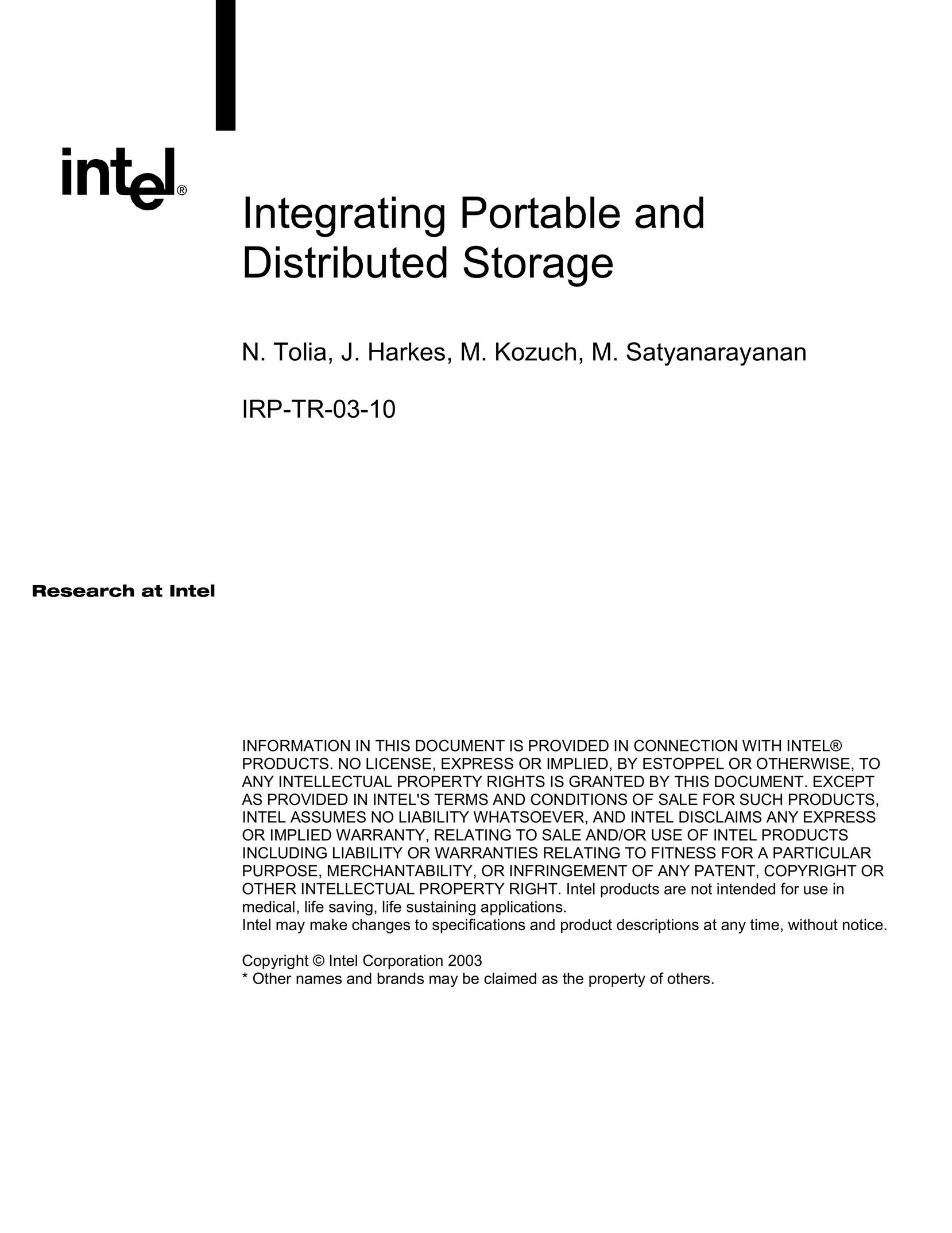 Intel IRP-TR-03-10 Computer Drive User Manual