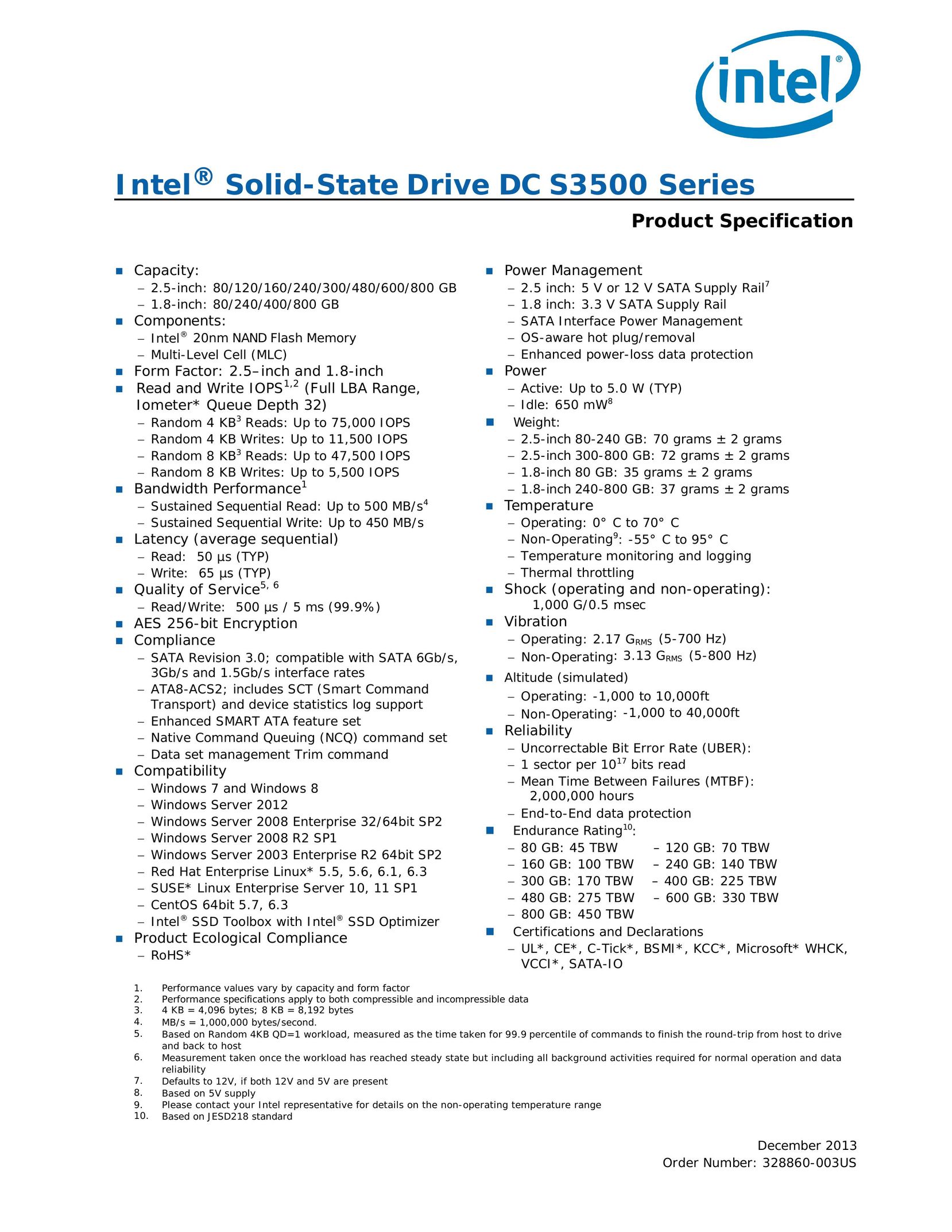 Intel SSDSC2BB080G401 Computer Drive User Manual