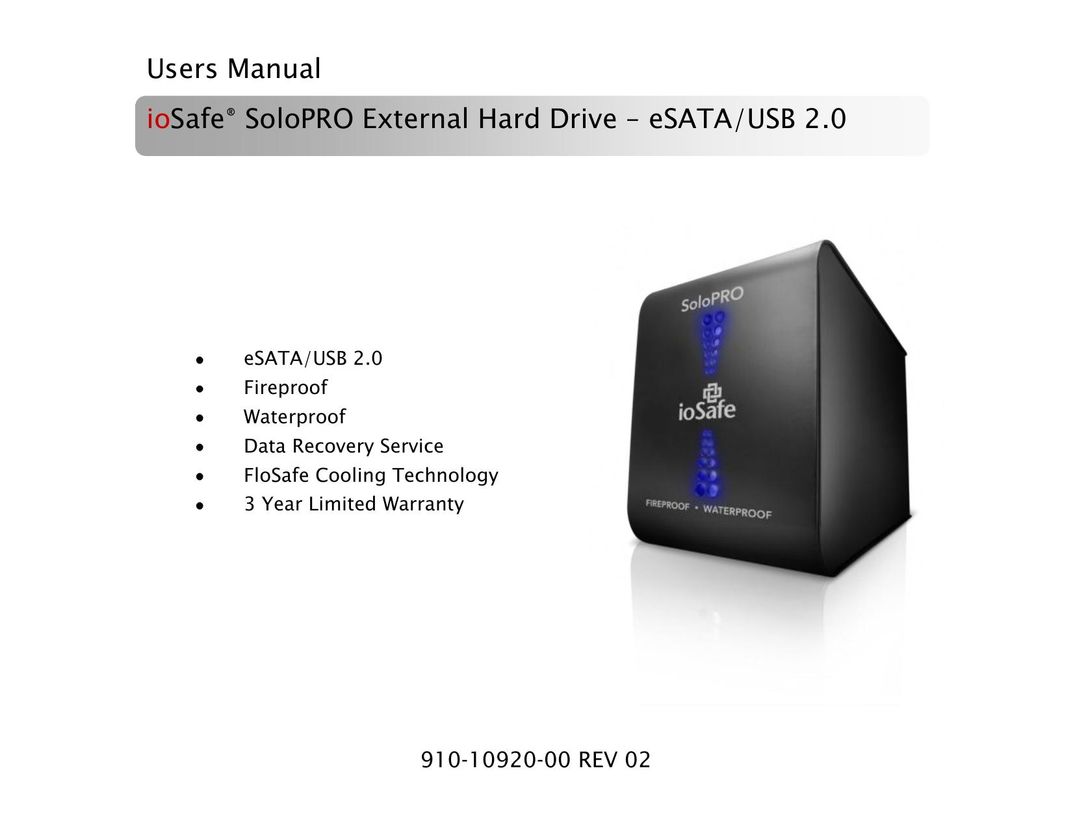 ioSafe eSATA/USB 2.0 Computer Drive User Manual