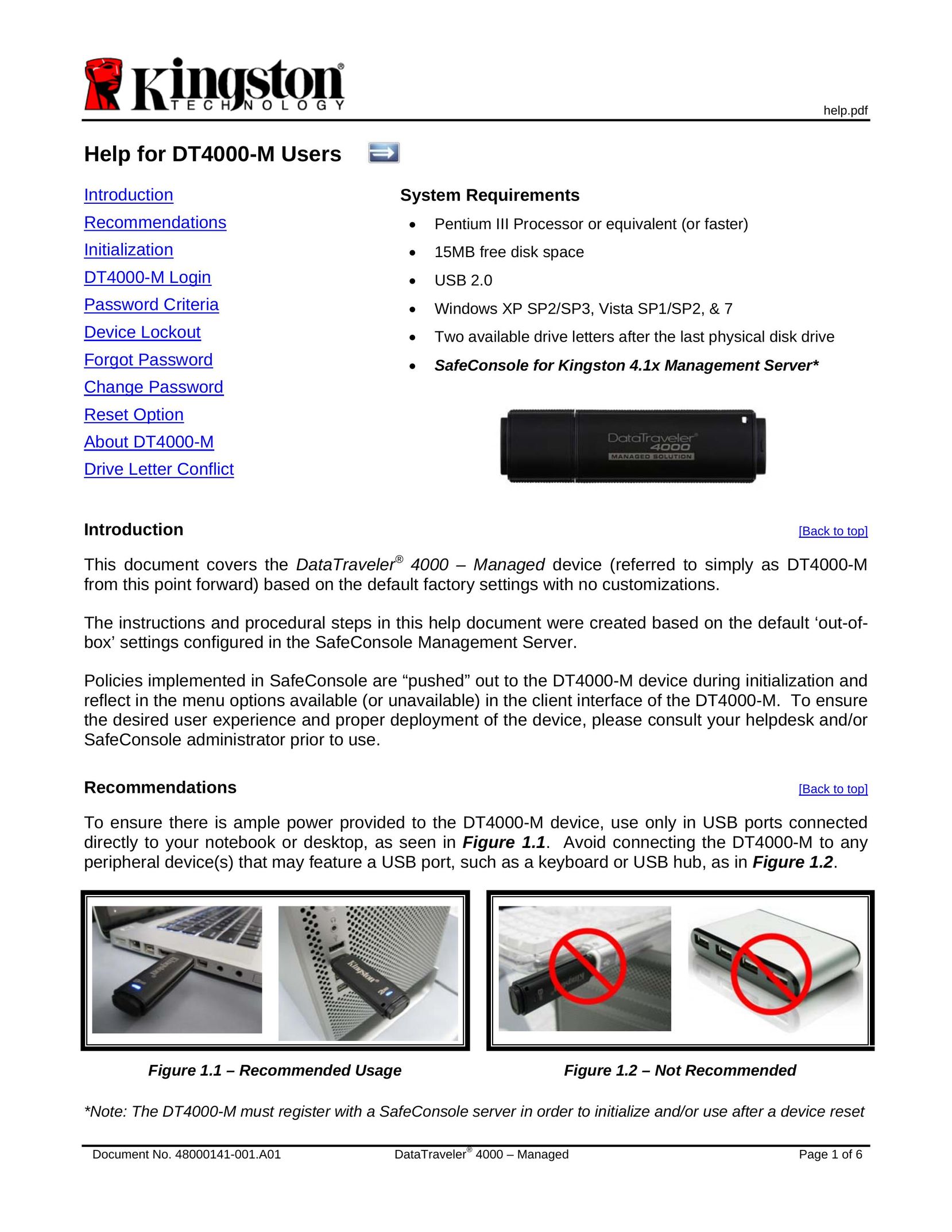 Kingston Technology DT4000 Computer Drive User Manual