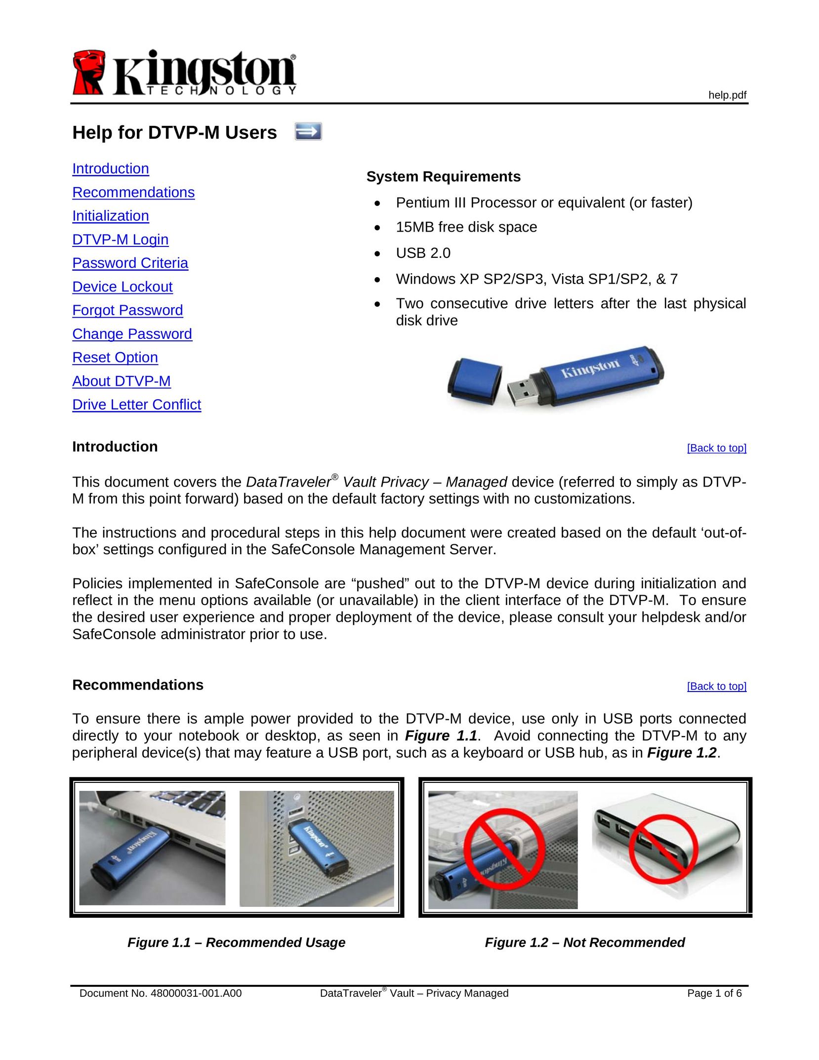 Kingston Technology DTPV-M Computer Drive User Manual