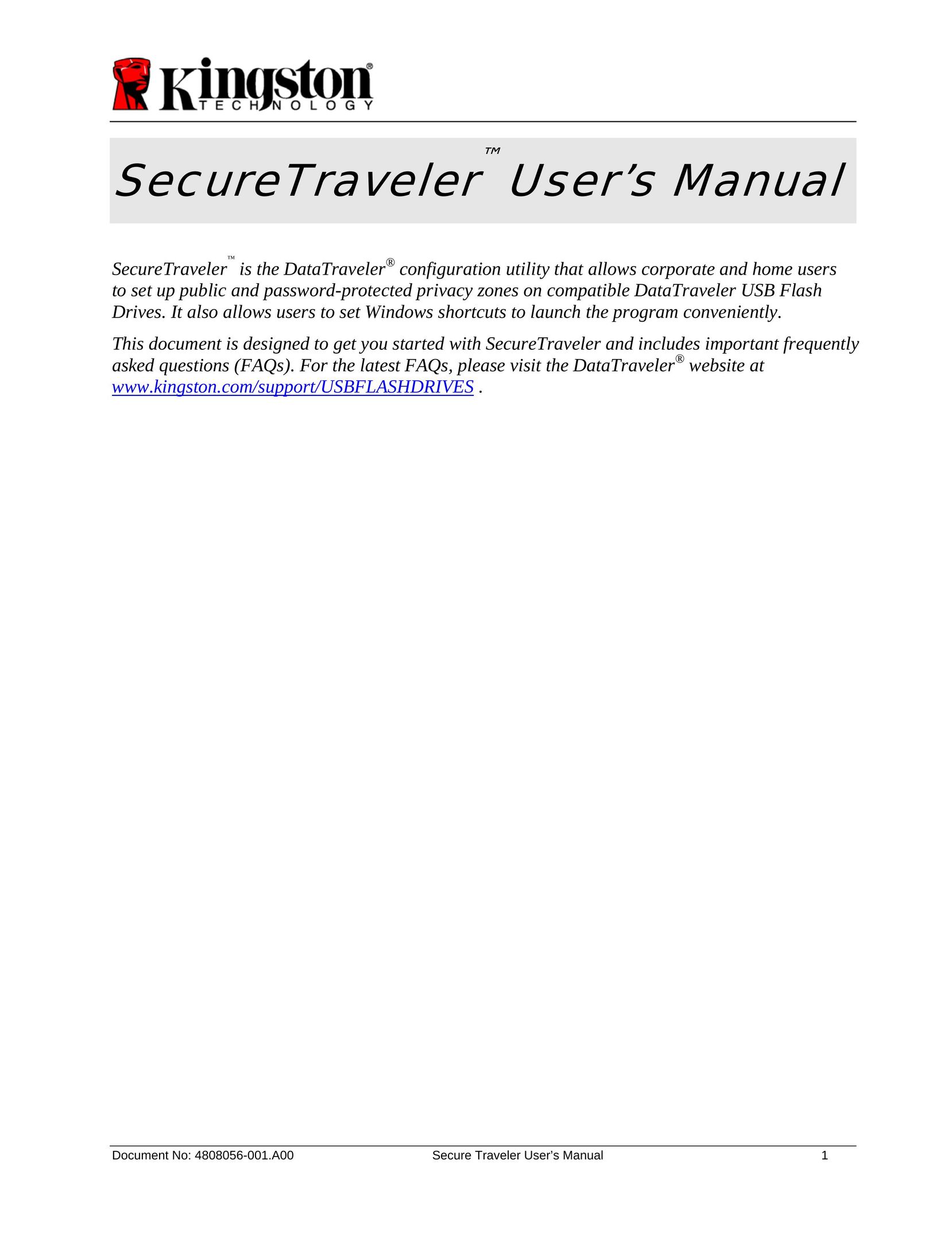 Kingston Technology SecureTraveler Computer Drive User Manual