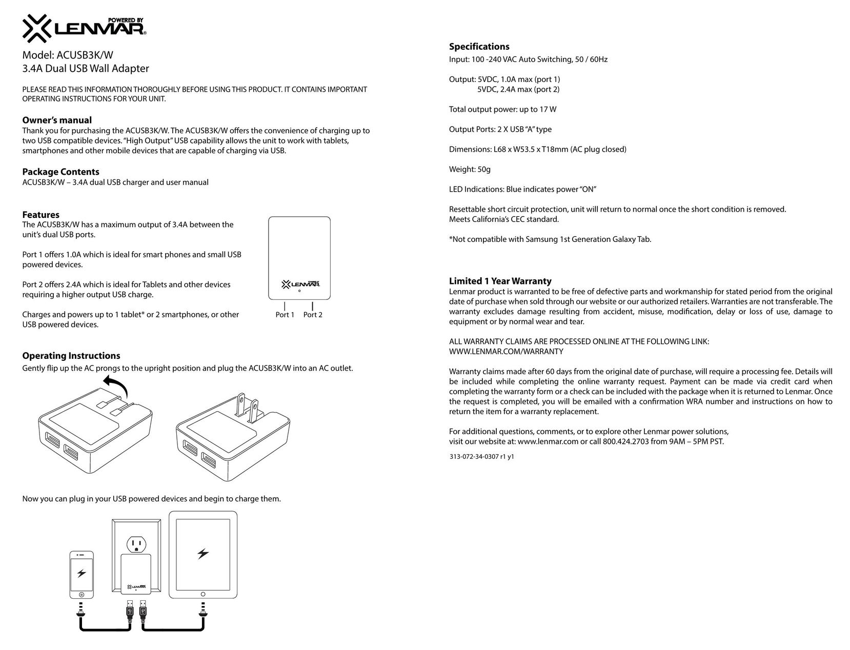 Lenmar Enterprises ACUSB3K/W Computer Drive User Manual