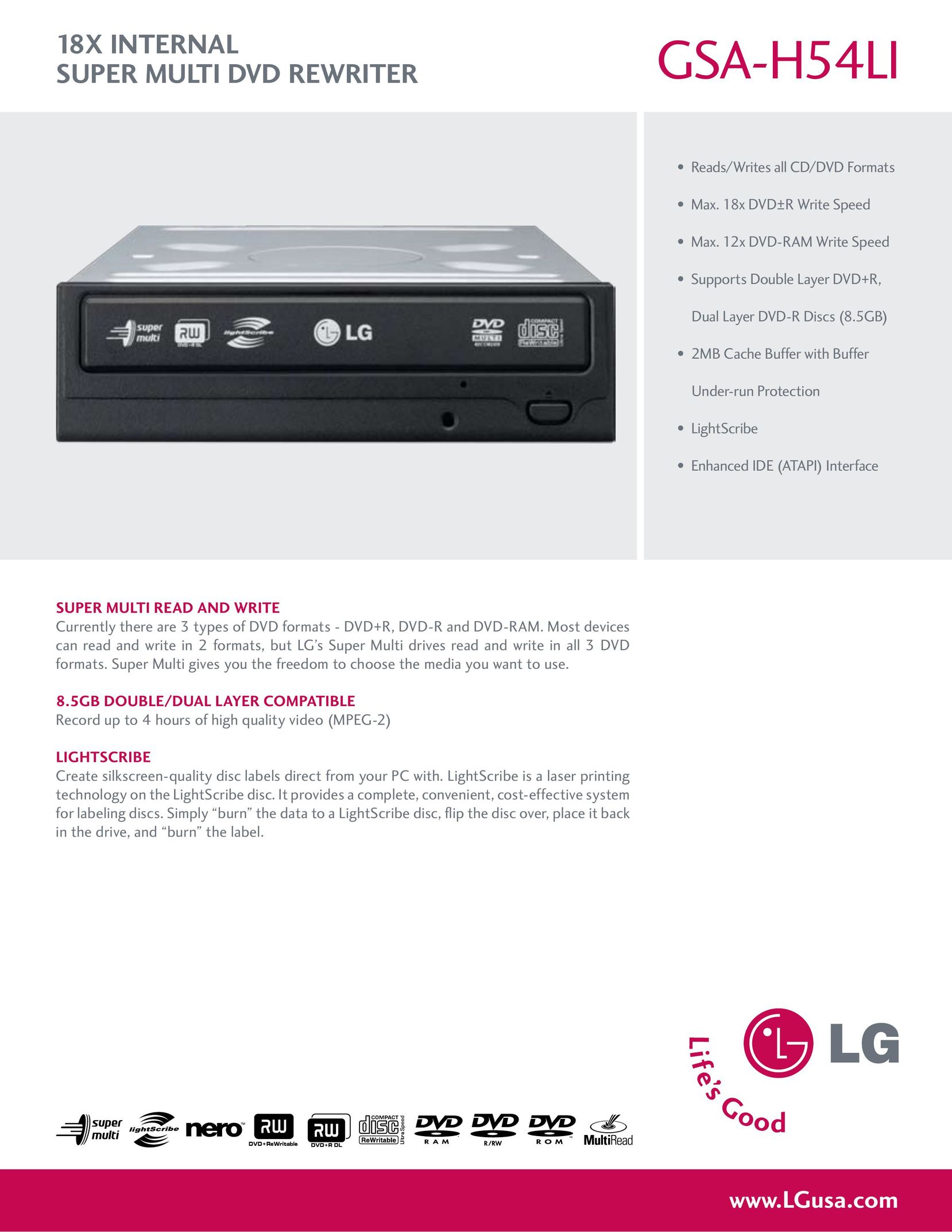 LG Electronics GSA-H54LI Computer Drive User Manual