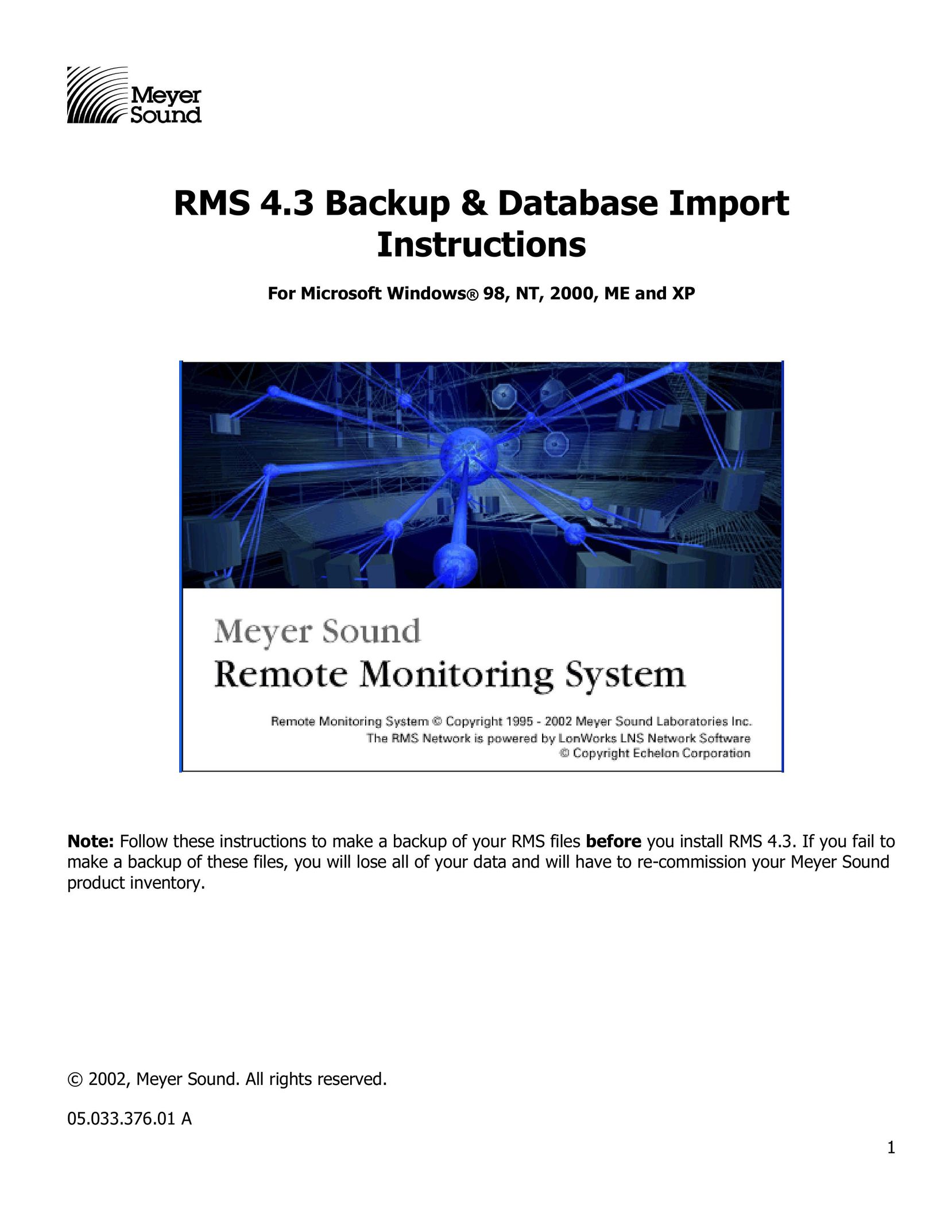 Meyer Sound RMS 4.3 Computer Drive User Manual