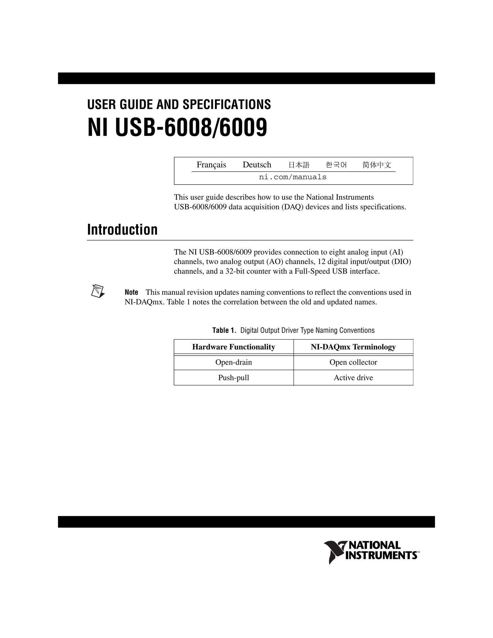 National Instruments NI USB-6008/6009 Computer Drive User Manual