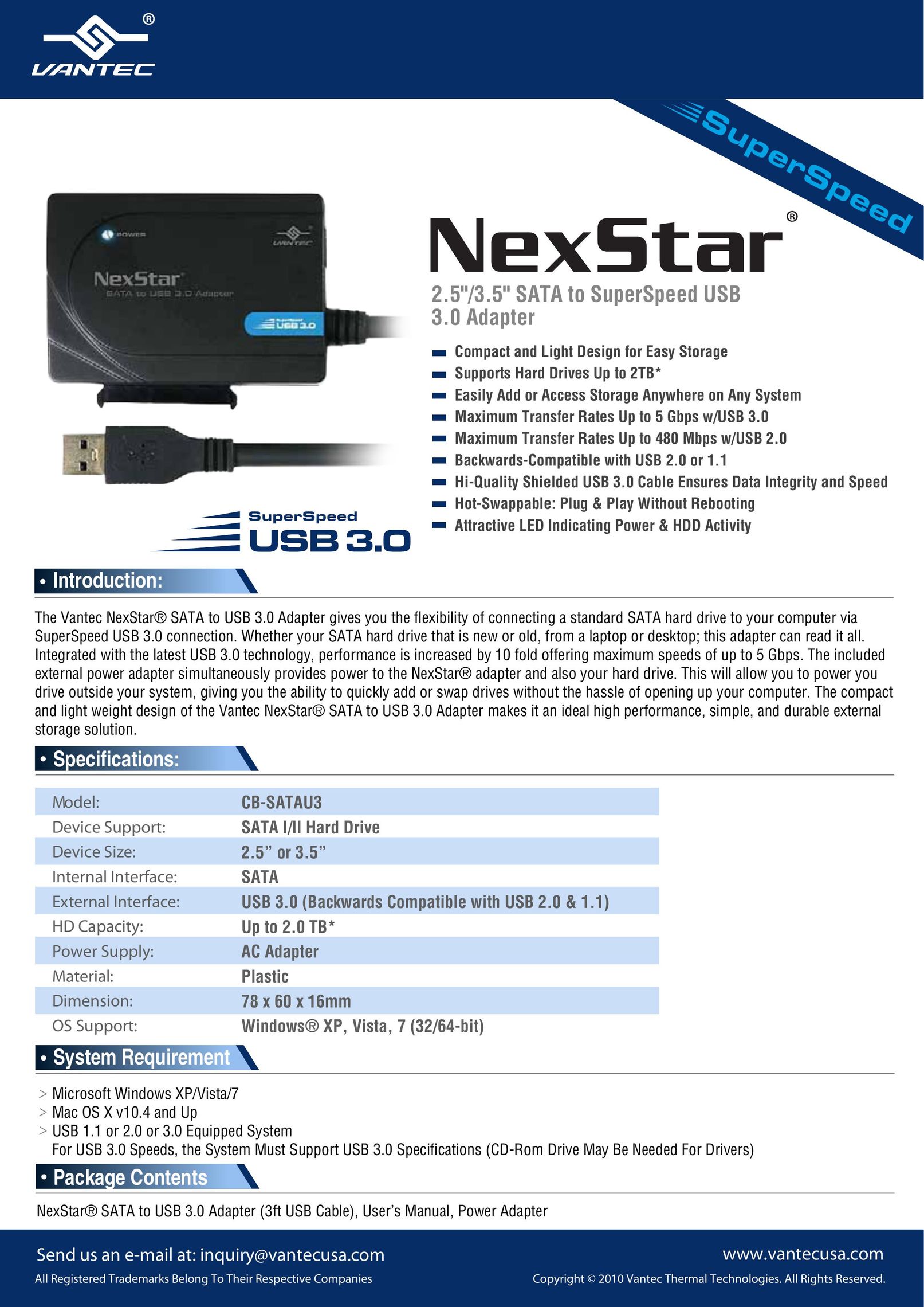 Nexstar CB-SATAU3 Computer Drive User Manual