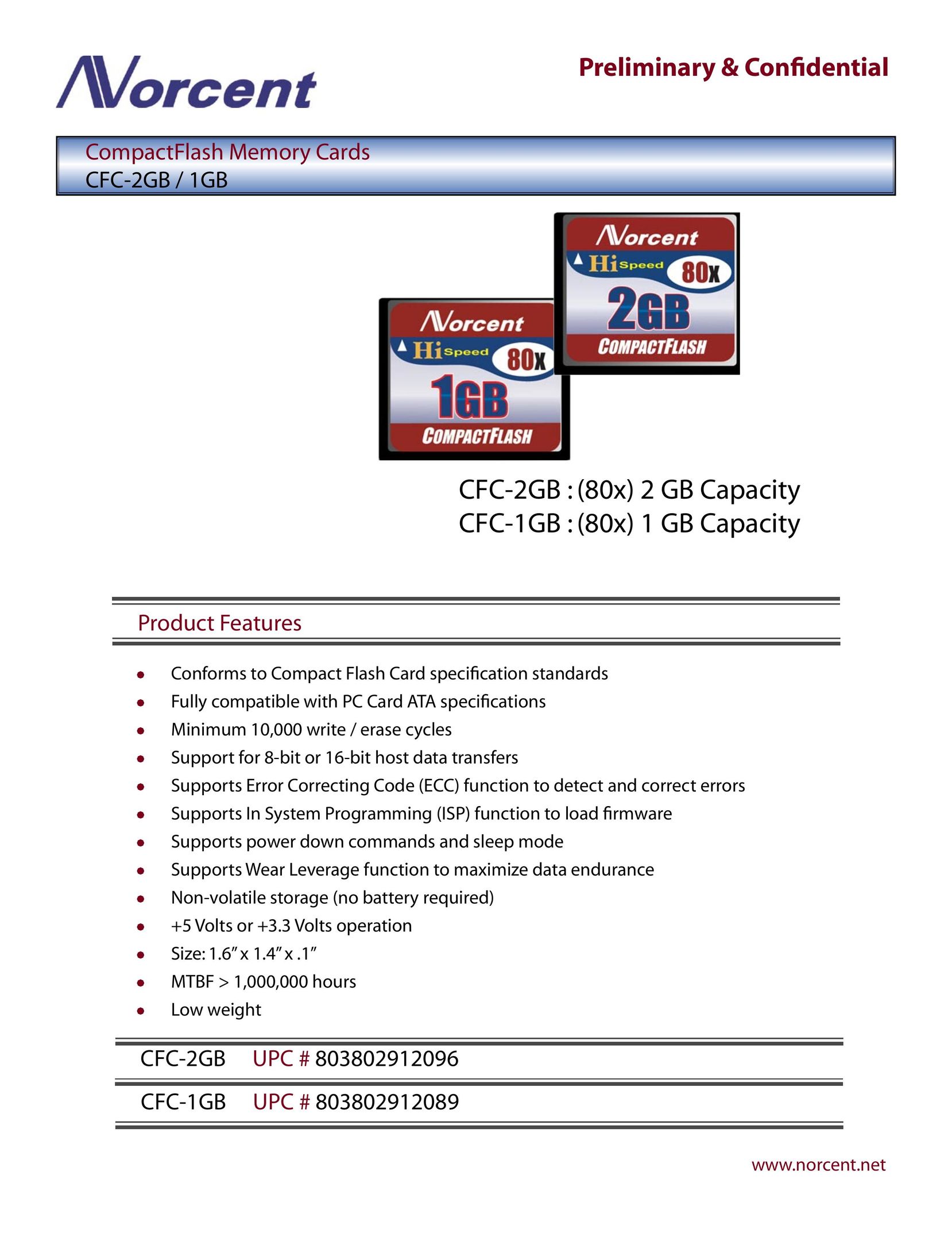 Norcent Technologies CFC-2GB / 1GB Computer Drive User Manual