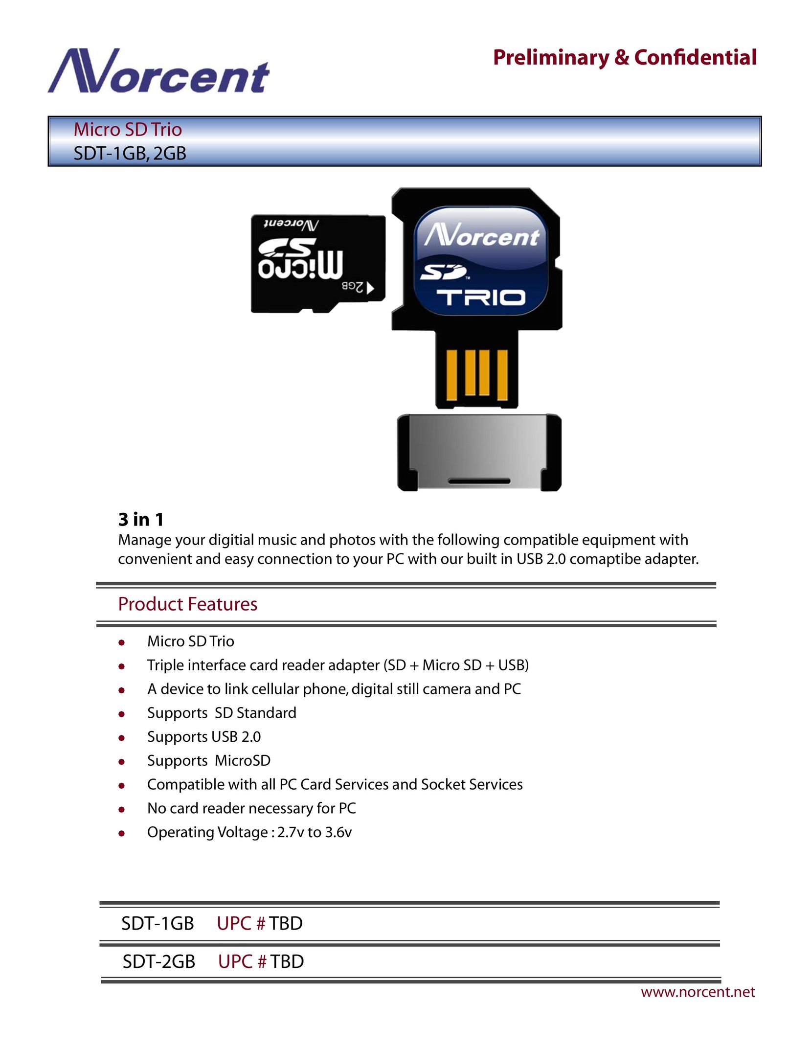 Norcent Technologies SDT-1GB UPC # TBD Computer Drive User Manual