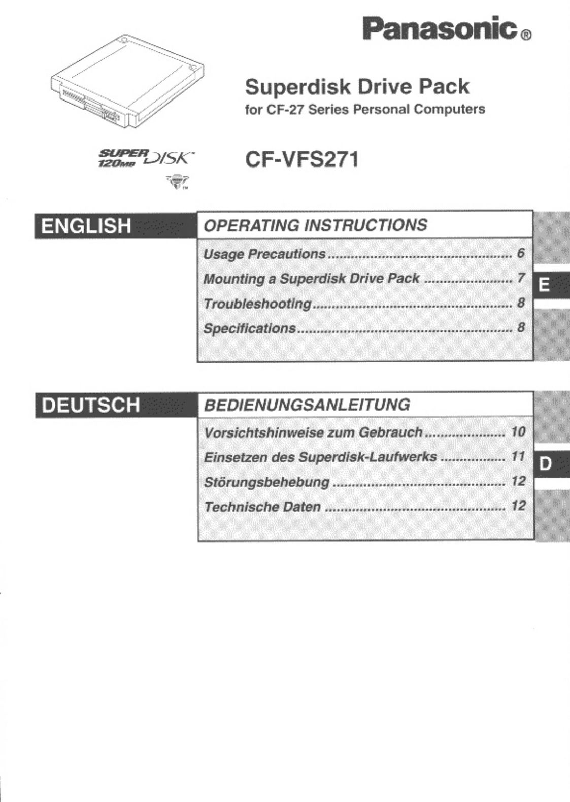 Panasonic CF-VFS271 Computer Drive User Manual
