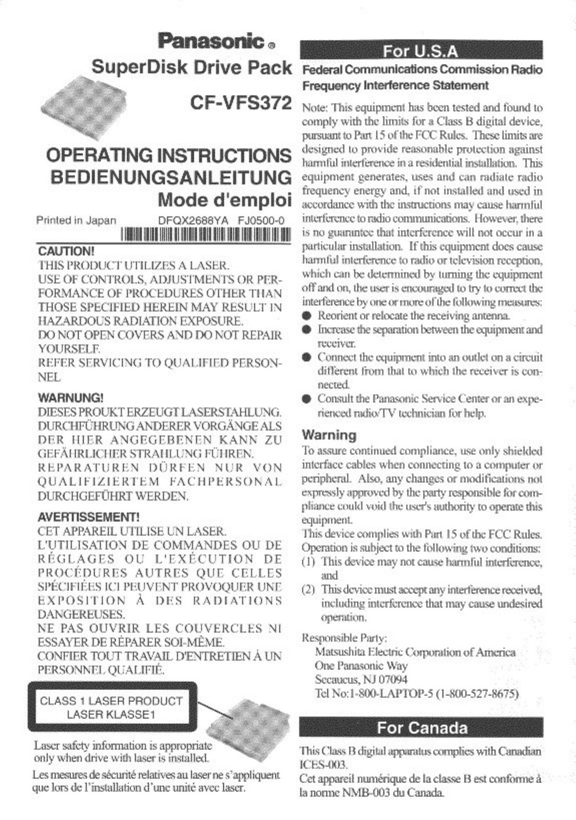 Panasonic CF-VFS372 Computer Drive User Manual