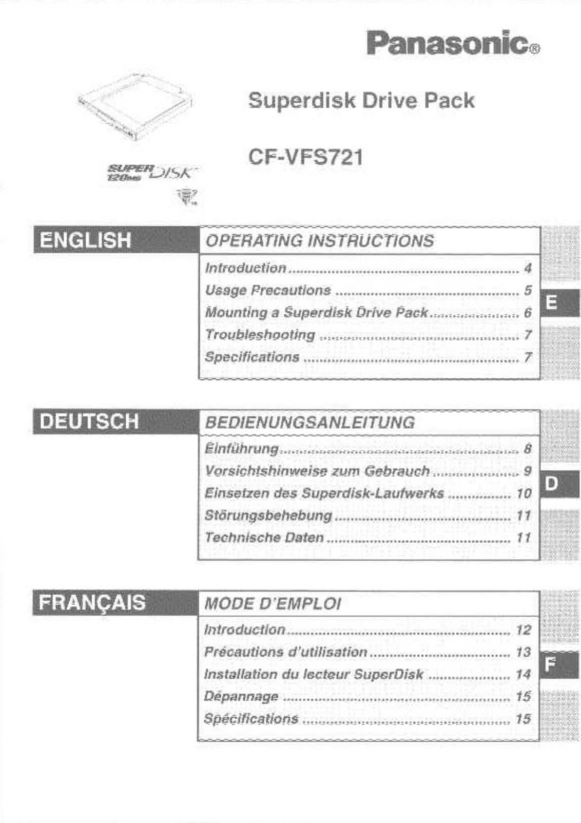 Panasonic CF-VFS721 Computer Drive User Manual