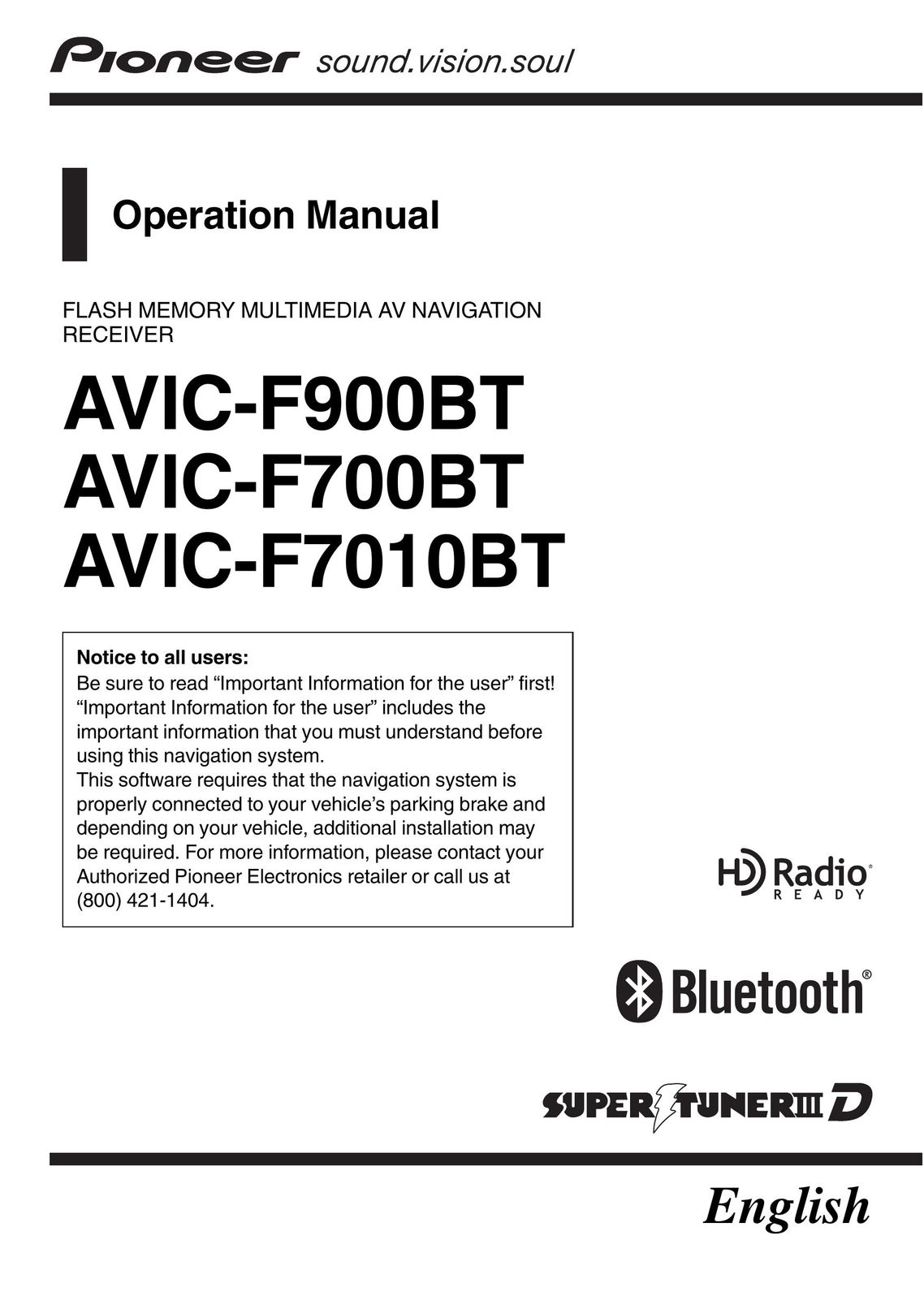 Pioneer AVIC-F700BT Computer Drive User Manual