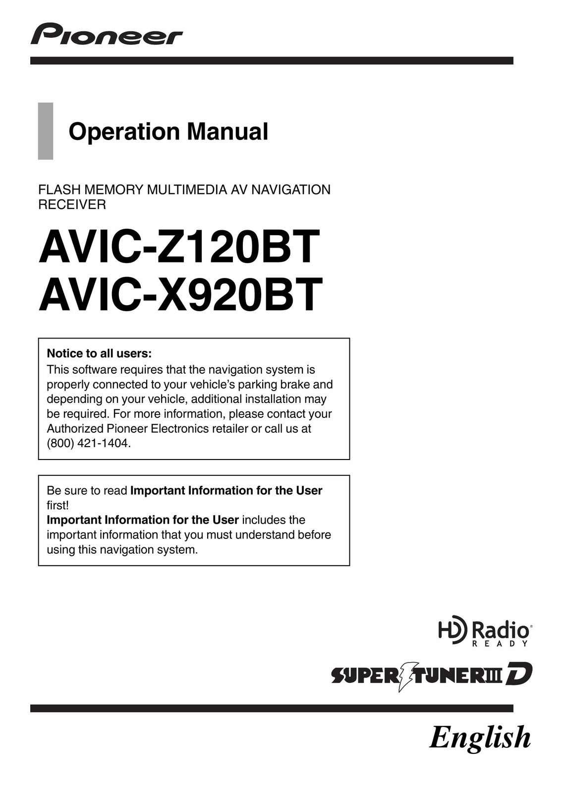 Pioneer AVIC-X920BT Computer Drive User Manual