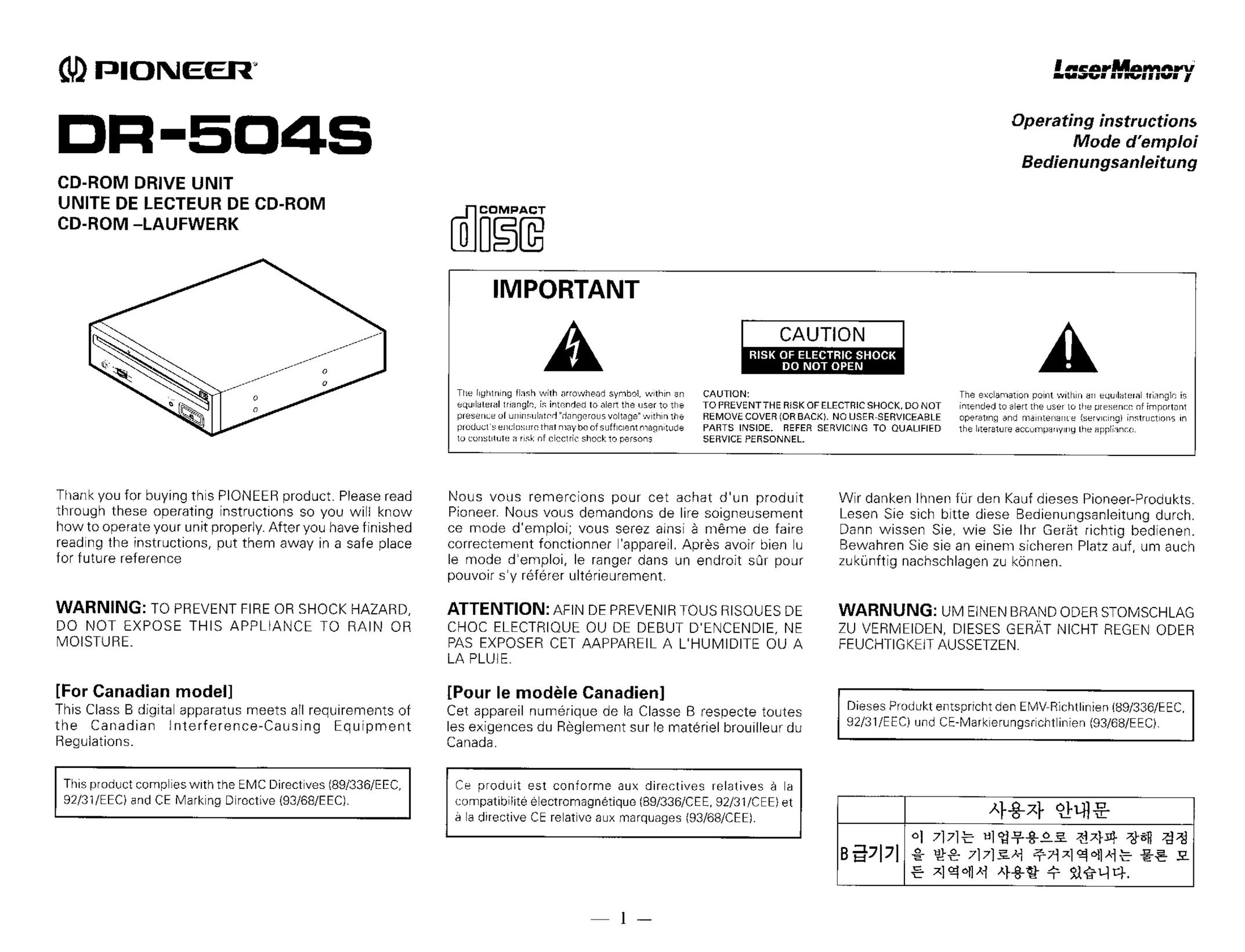 Pioneer DR-504S Computer Drive User Manual