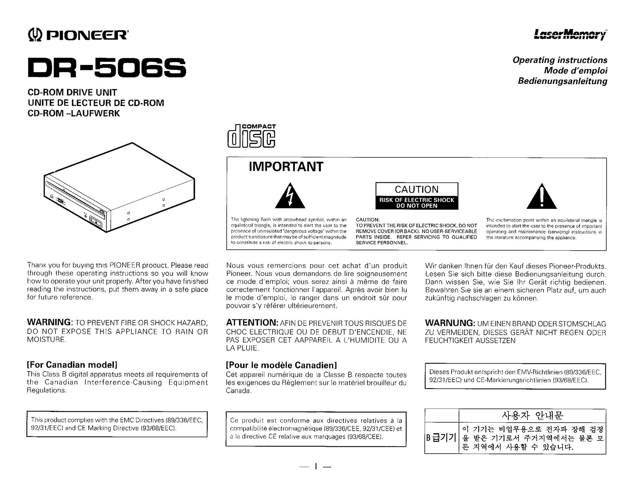 Pioneer DR-506S Computer Drive User Manual