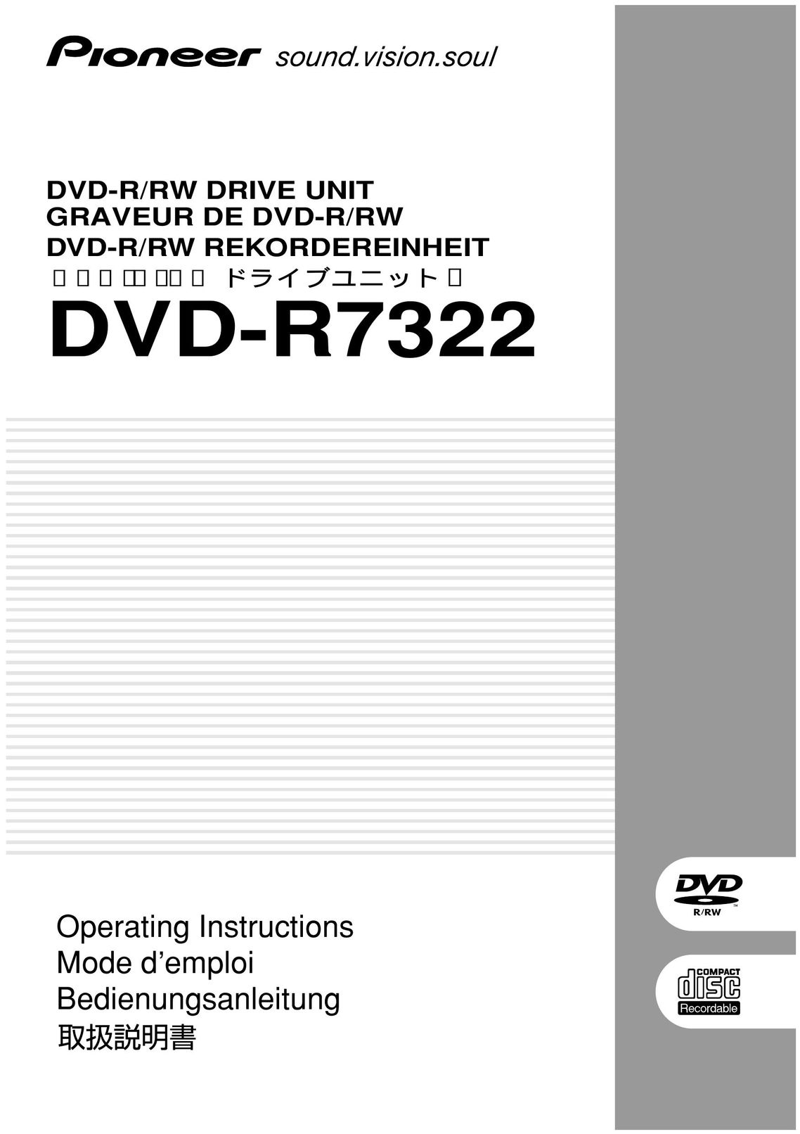 Pioneer DVD-R7322 Computer Drive User Manual