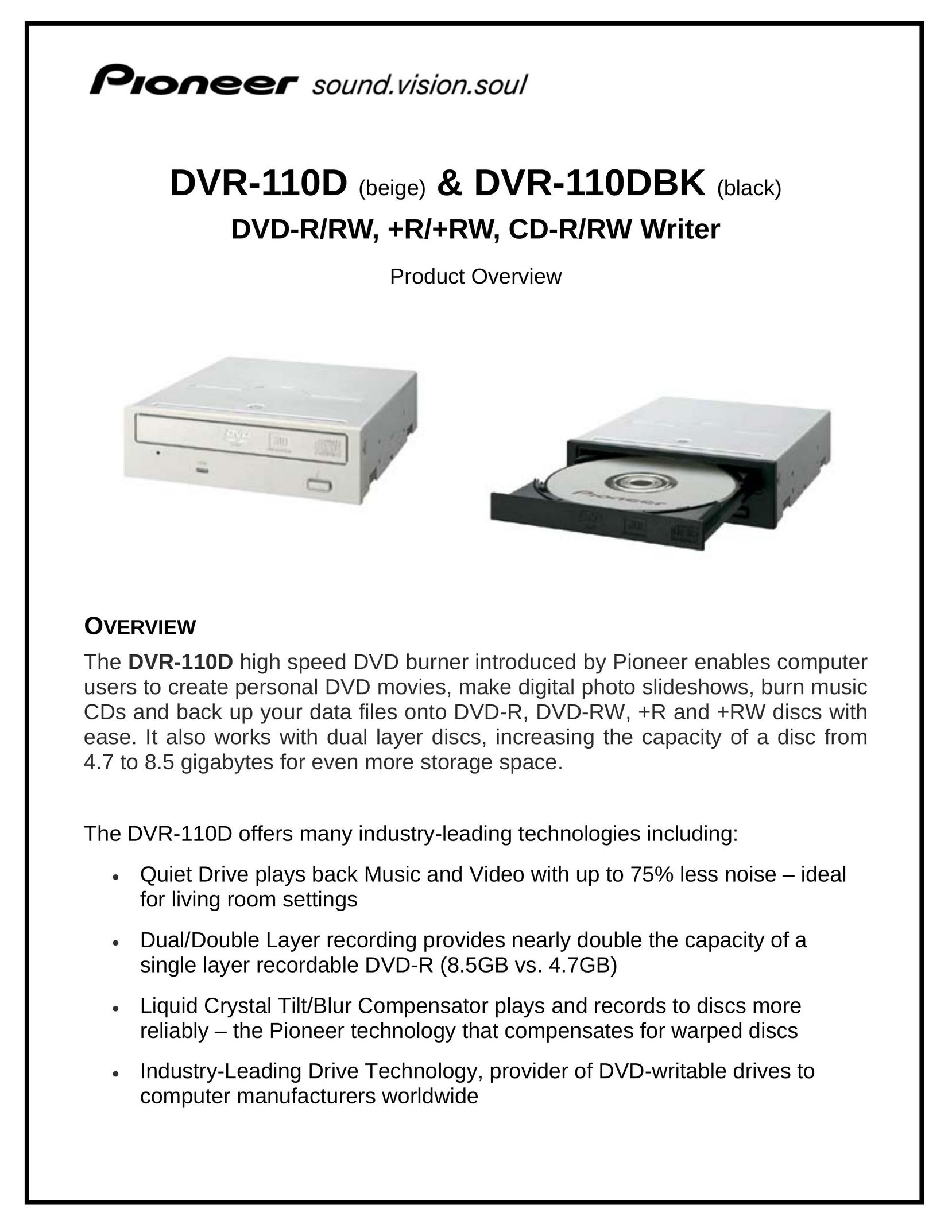 Pioneer DVR-110DBK Computer Drive User Manual