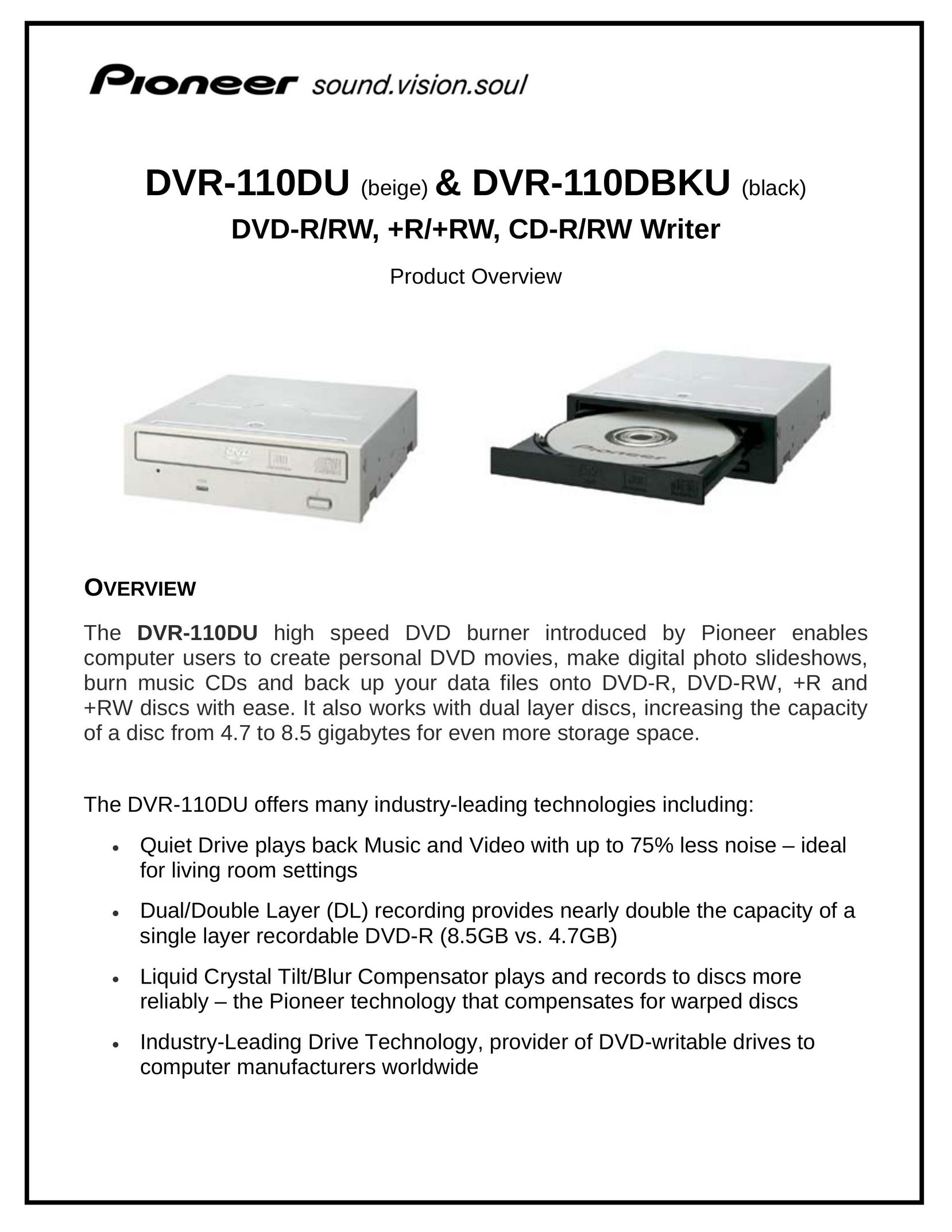 Pioneer DVR-110DBKU Computer Drive User Manual