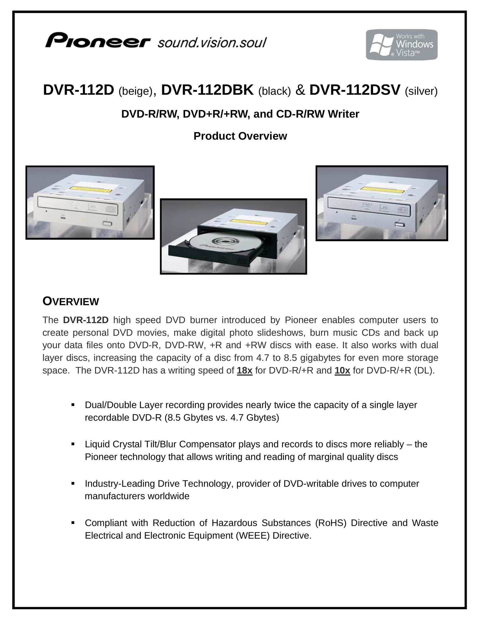Pioneer DVR-112DSV Computer Drive User Manual