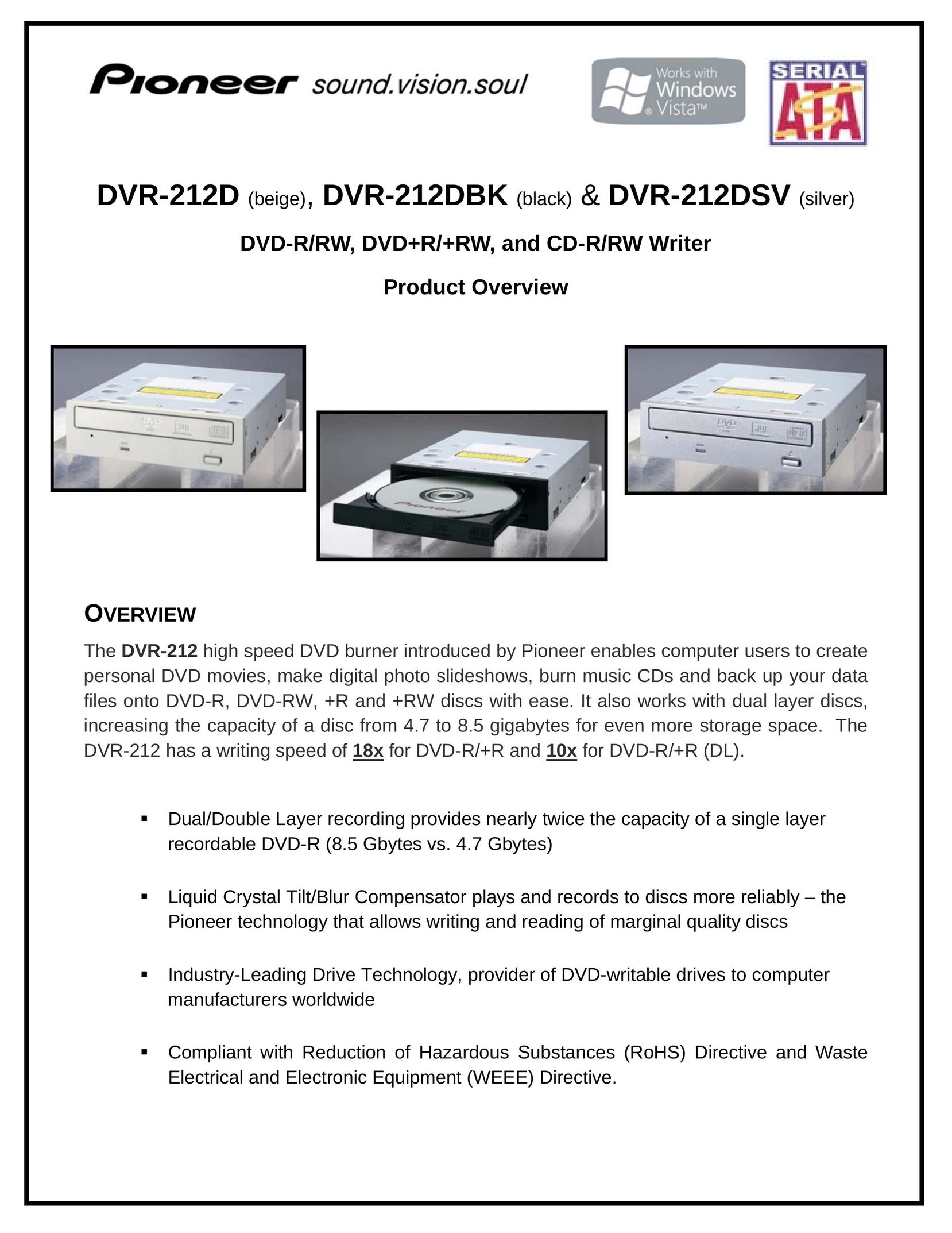 Pioneer DVR-212 Computer Drive User Manual