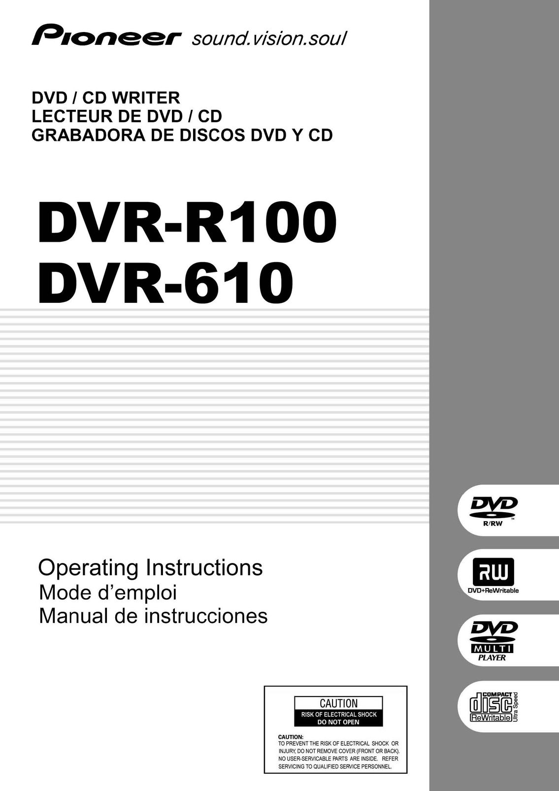 Pioneer DVR-R100 Computer Drive User Manual