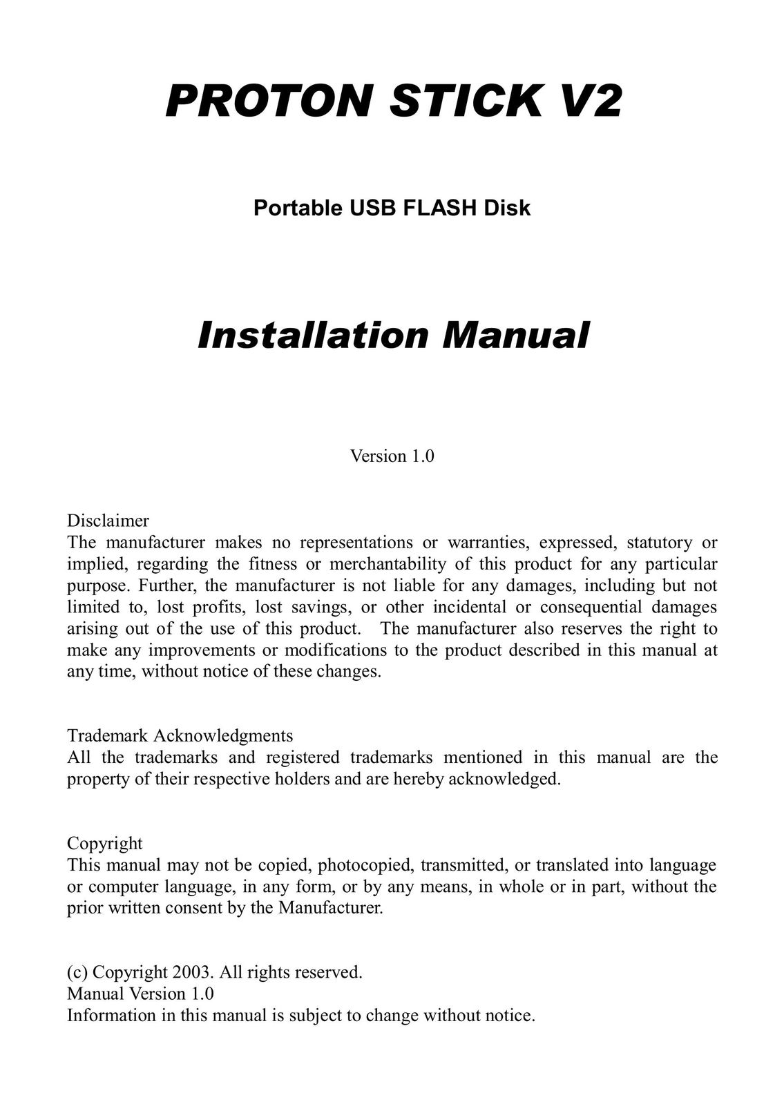 Proton V2 Computer Drive User Manual - 4 pages
