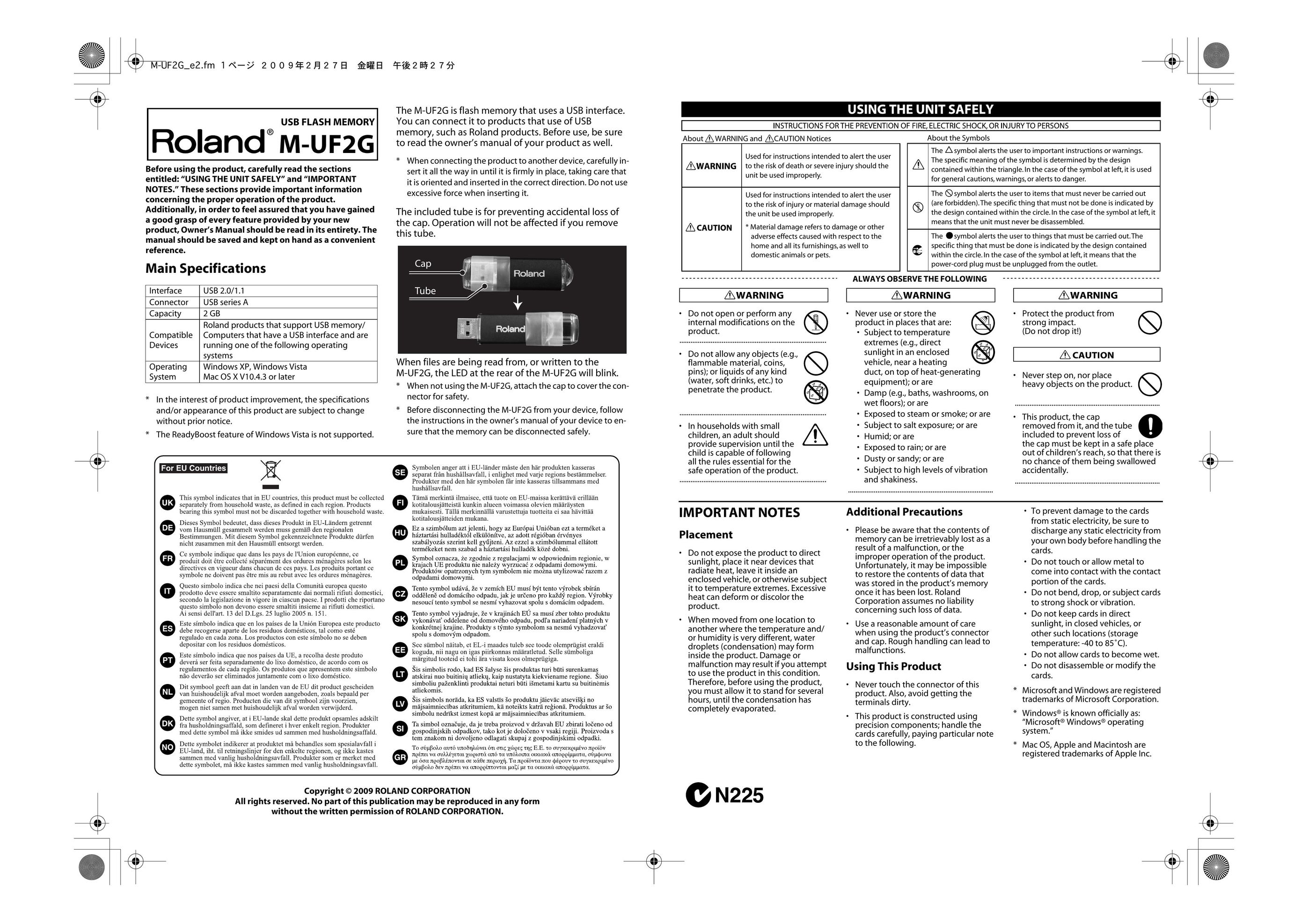 Roland M-UF2G Computer Drive User Manual