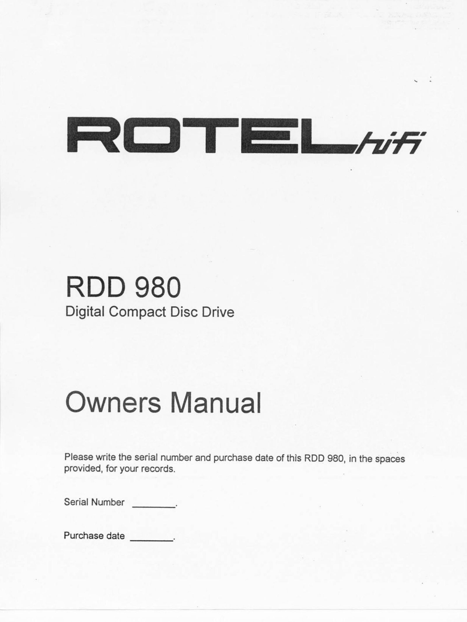 Rotel RDD 980 Computer Drive User Manual