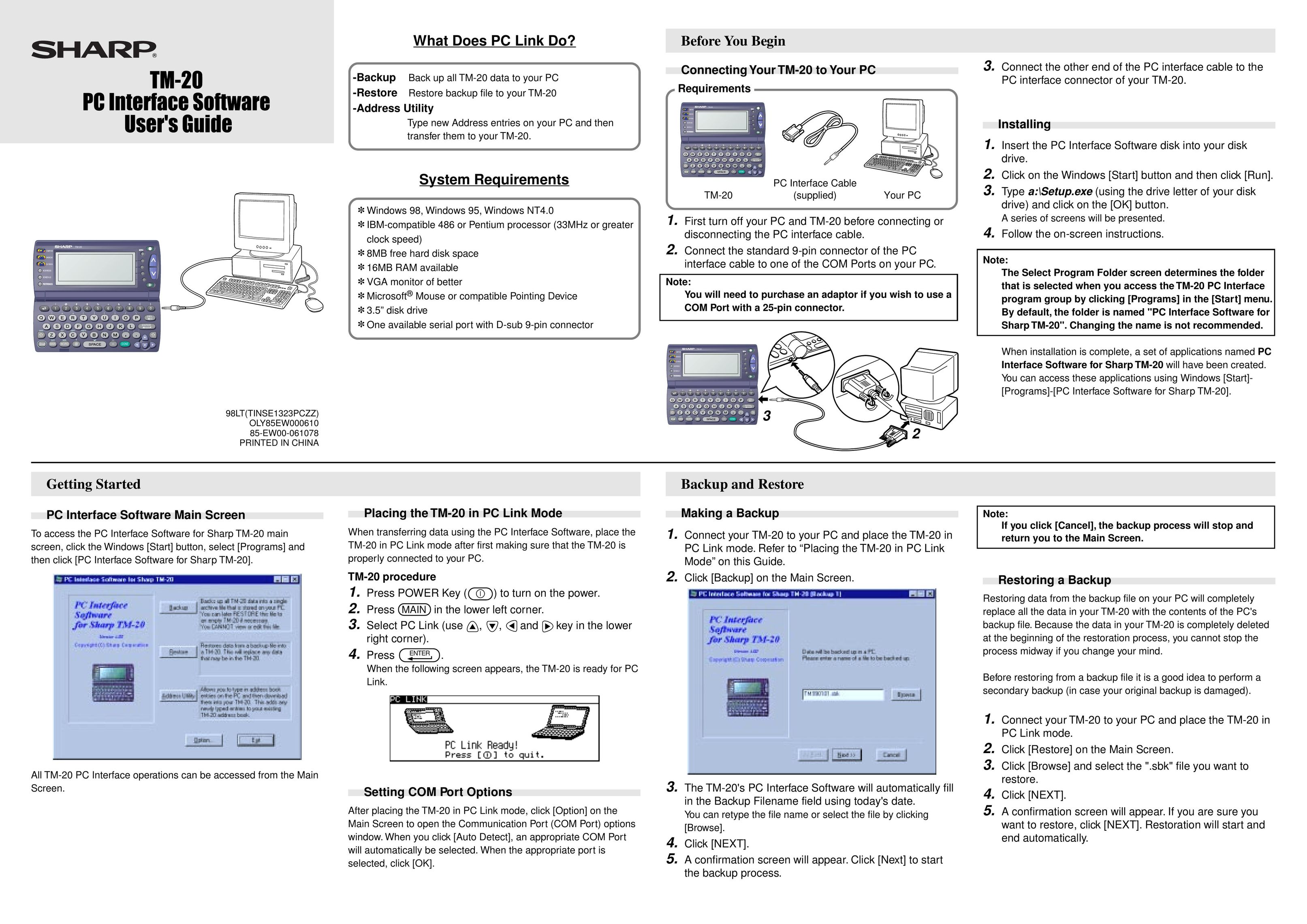 Sharp TM-20 Computer Drive User Manual