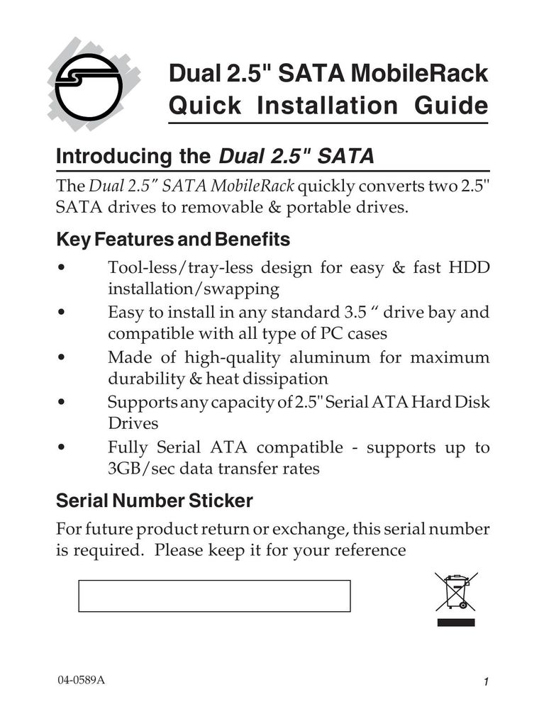 SIIG 04-0589A Computer Drive User Manual