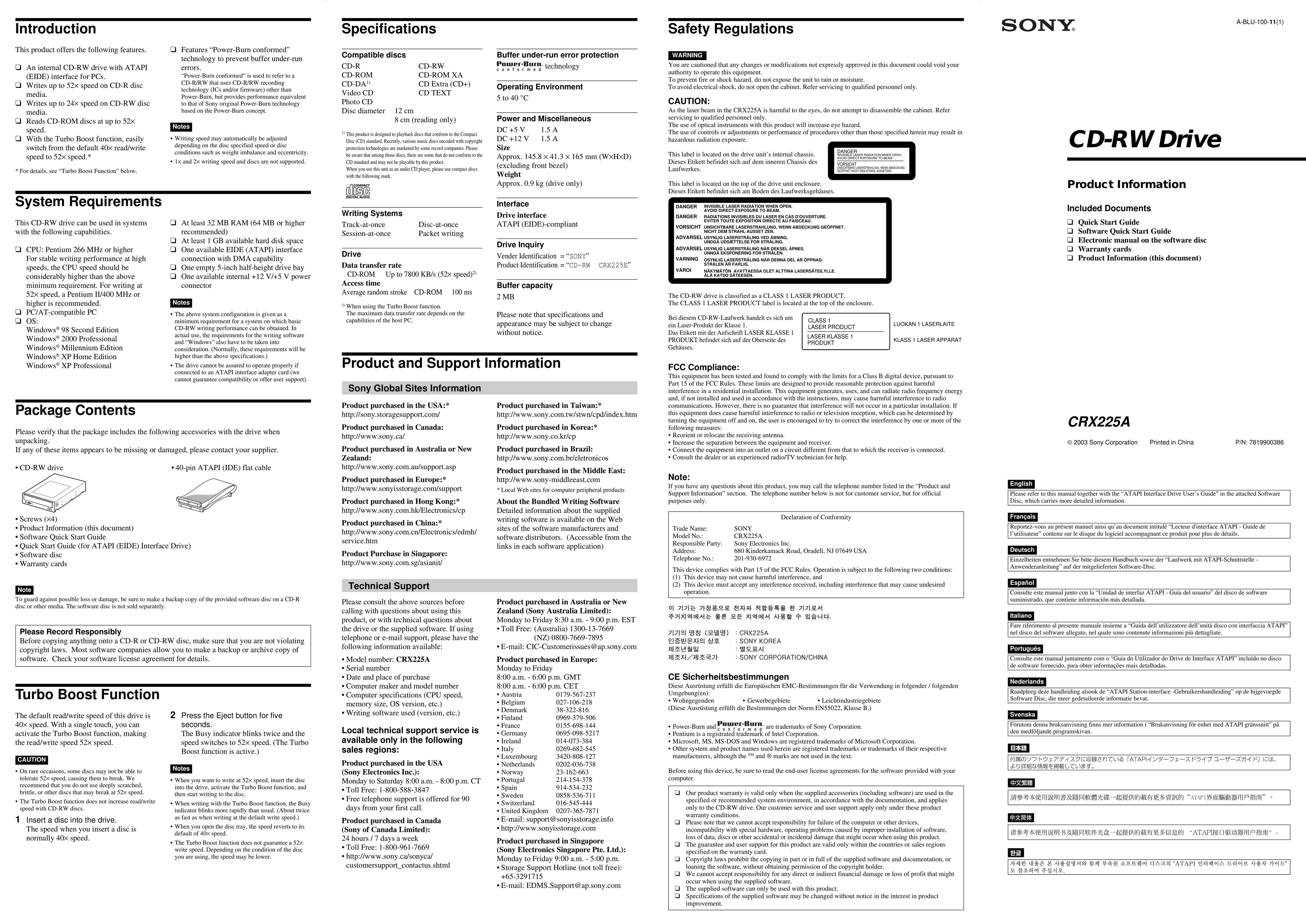Sony CRX225A Computer Drive User Manual