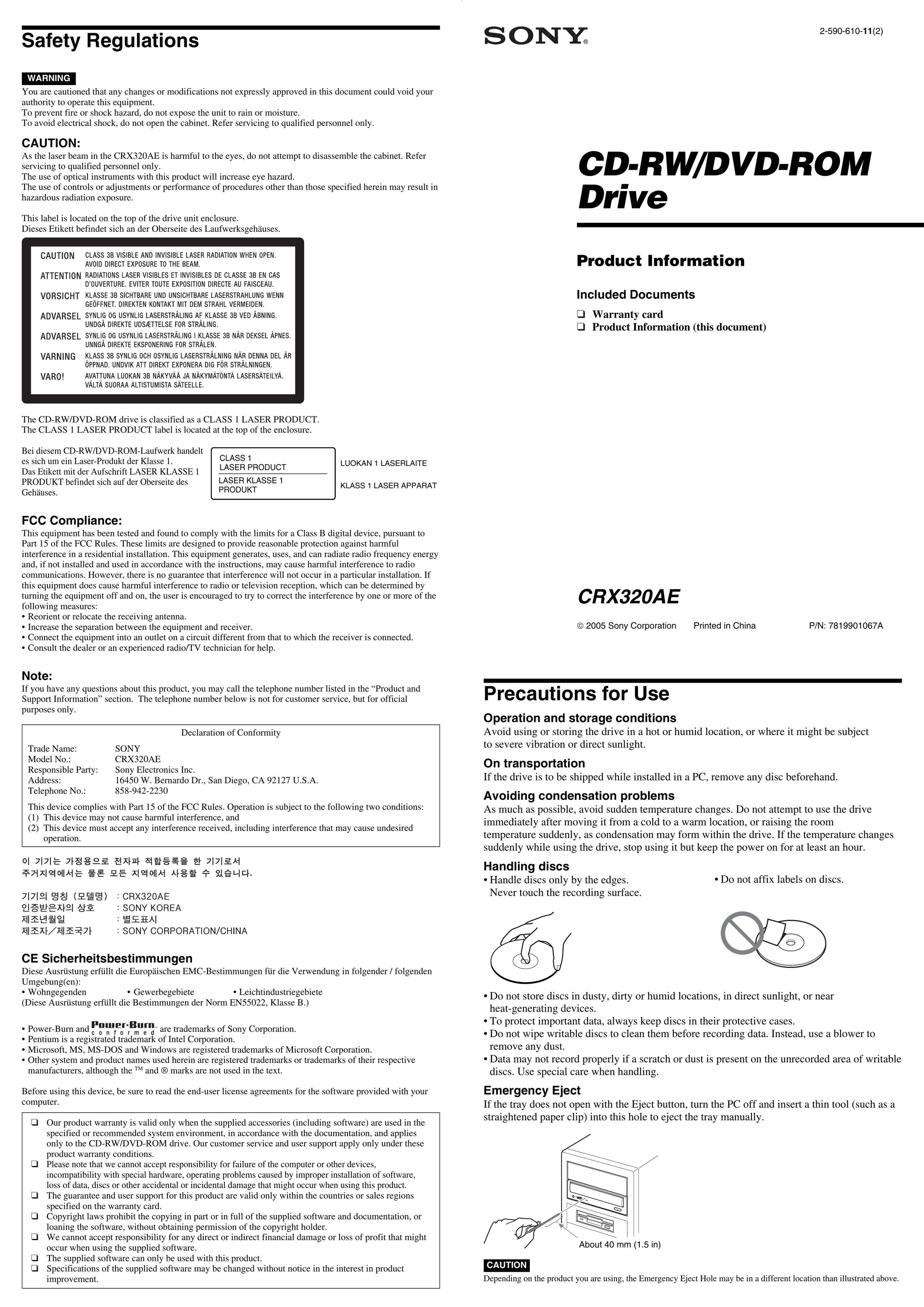 Sony CRX320EE Computer Drive User Manual