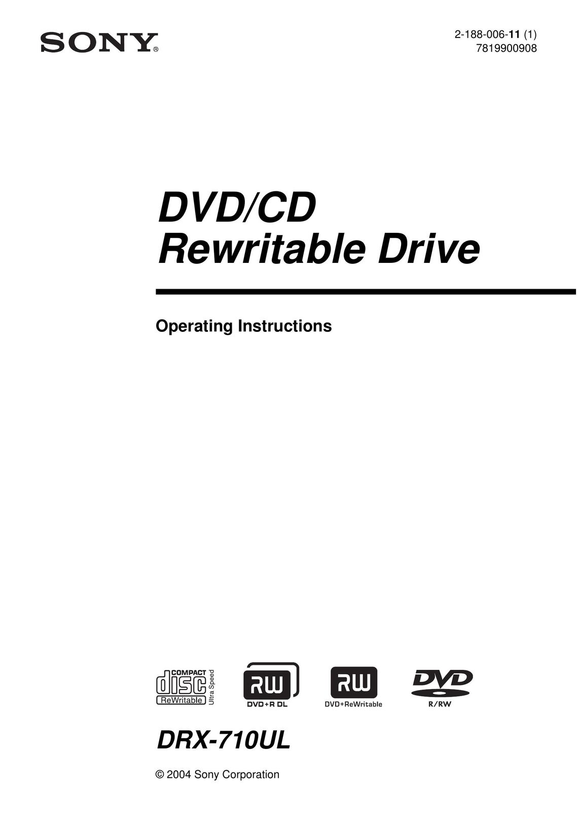 Sony DRX-710UL Computer Drive User Manual