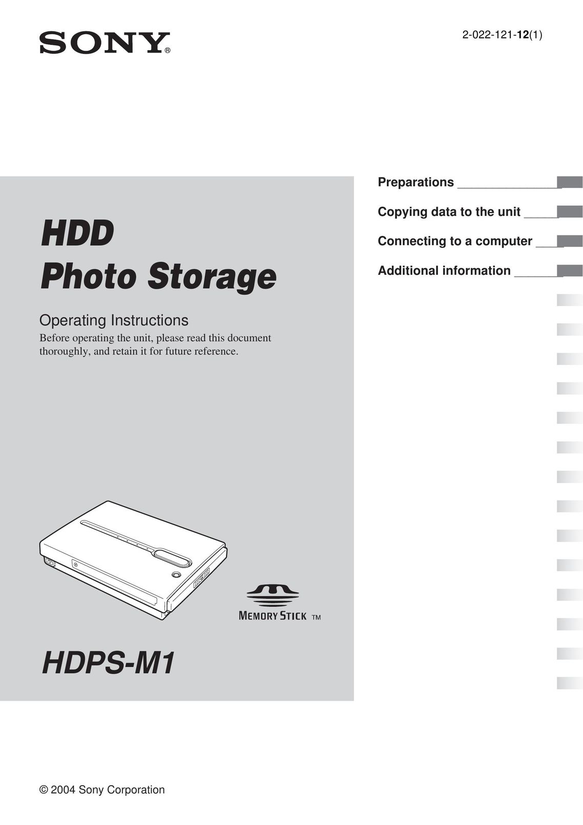 Sony HDPS-M1 Computer Drive User Manual