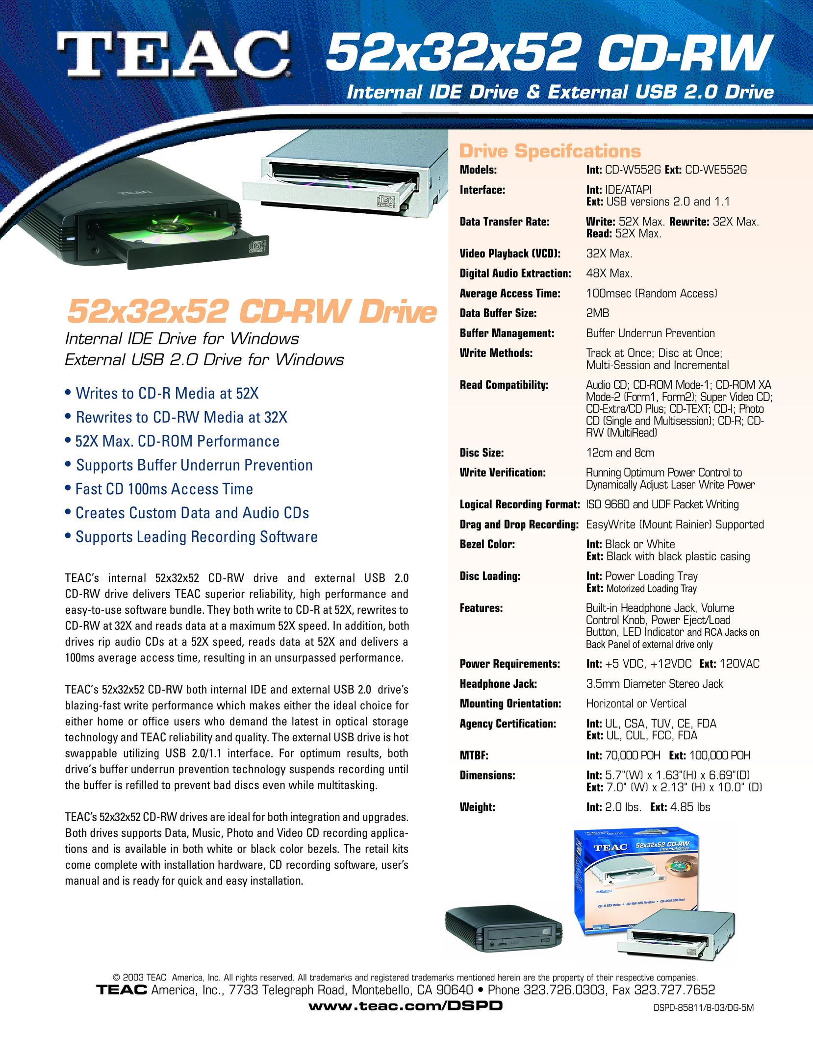 Teac CD-W552G Computer Drive User Manual